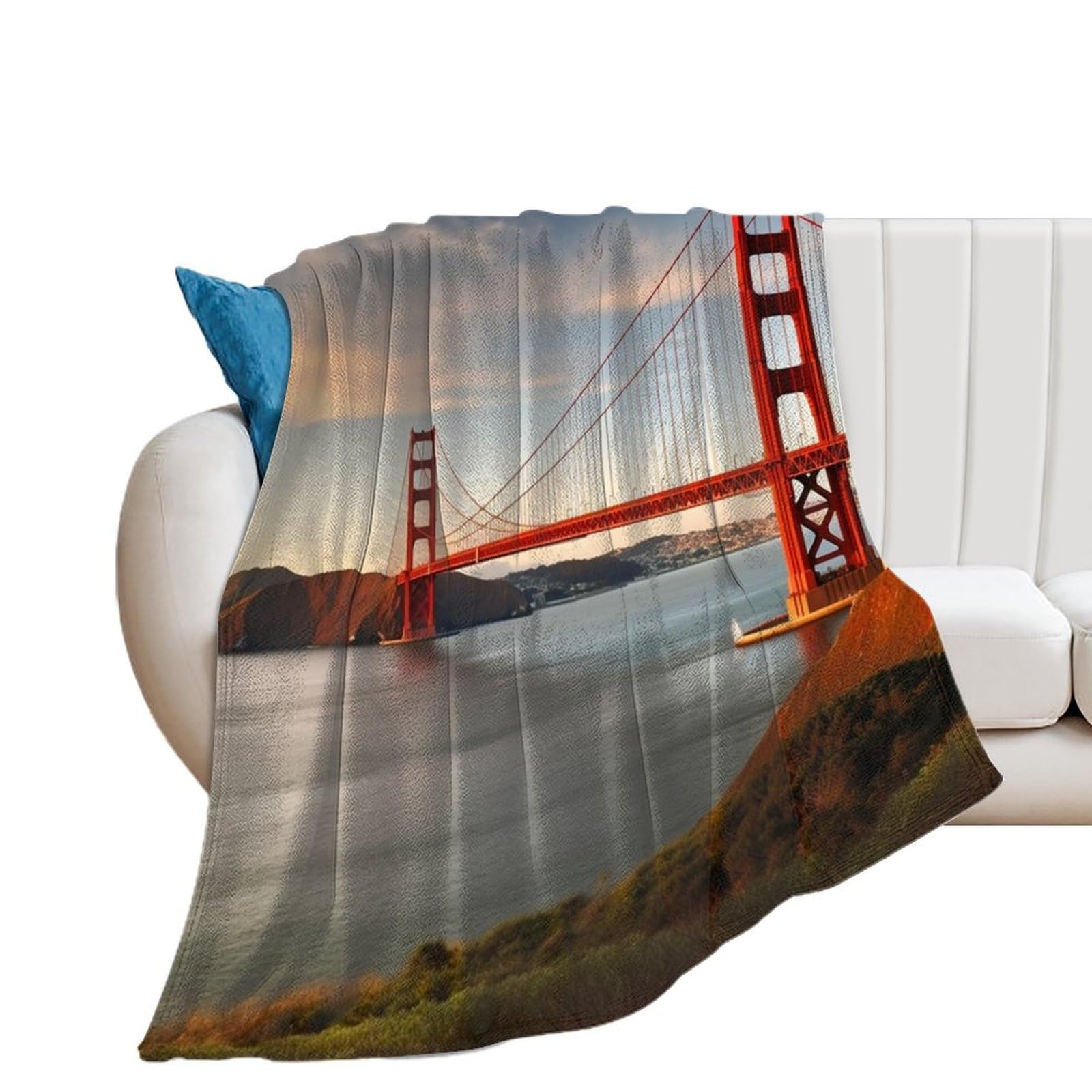 Ultra-Soft Micro Fleece Blanket Super Soft Plush Throw Blanket Golden Gate Bridge Throw Lightweight Flannel Blanket for Living Room Warm Cozy Throws