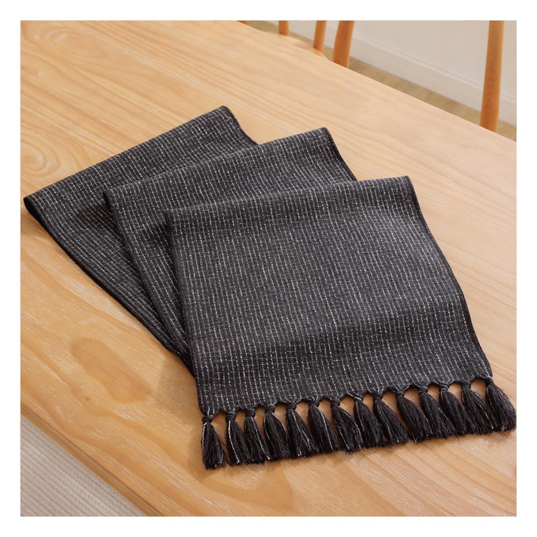 NIUSABOU Kitchen Dining TableDecoration, Table Runner With Tassel Multicolor Multiple Sizes(Black,33x228cm(12.9x89.7in))