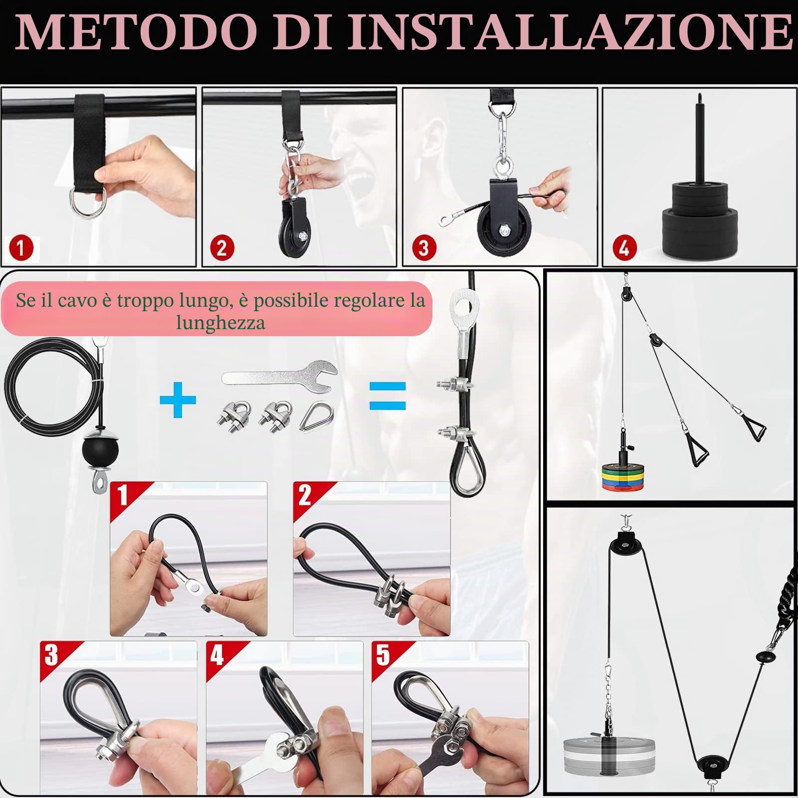 Taeku Carrucola Palestra, Multifunzione LAT Machine Palestra Dischi Palestra Accessori per Curl Bicipiti Estensioni Tricipiti Fitness Palestra