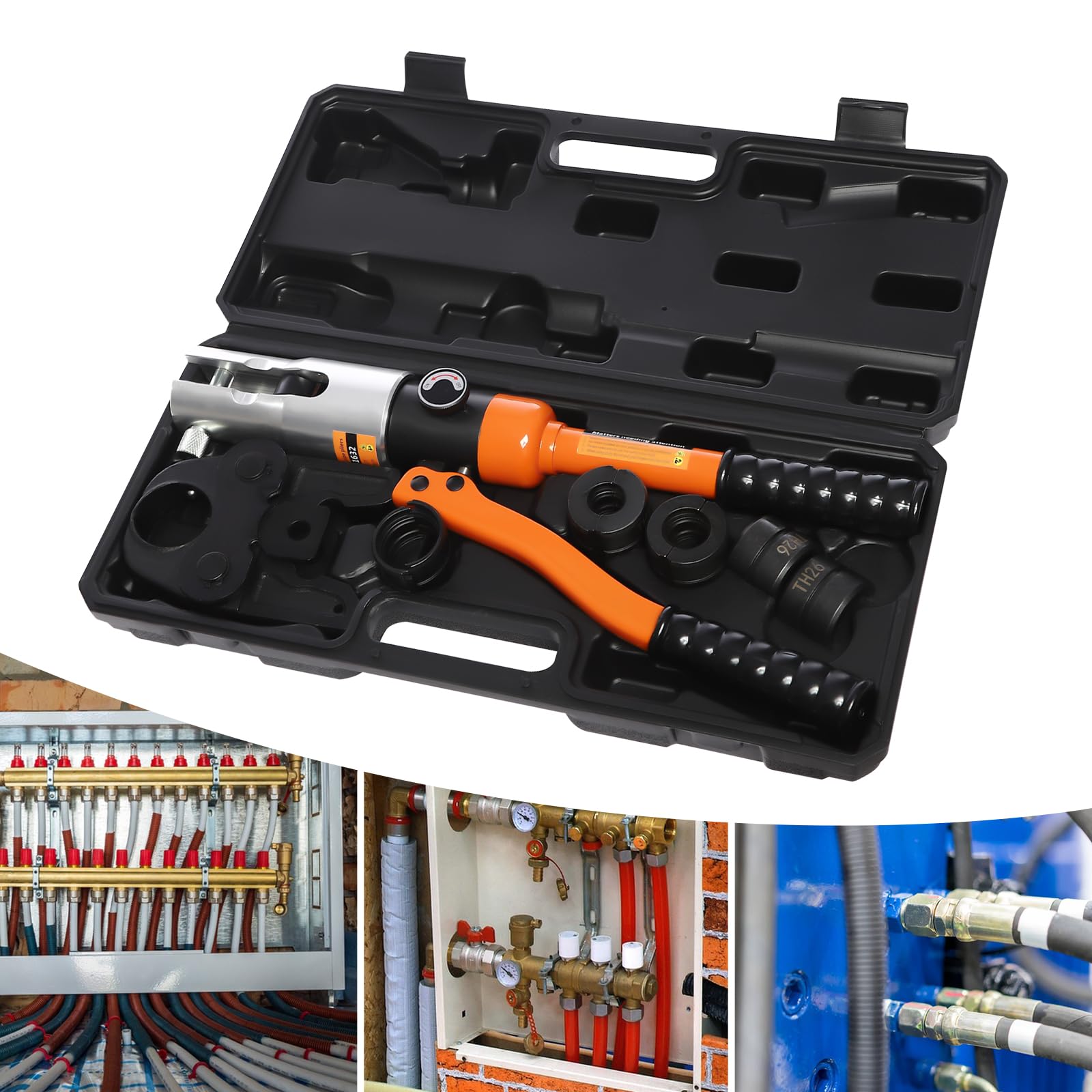 Pinza a pressa idraulica professionale, set di contorni TH (TH16-32), 10 tonnellate con testa girevole a 360°, per tubi in alluminio, PEX e PB