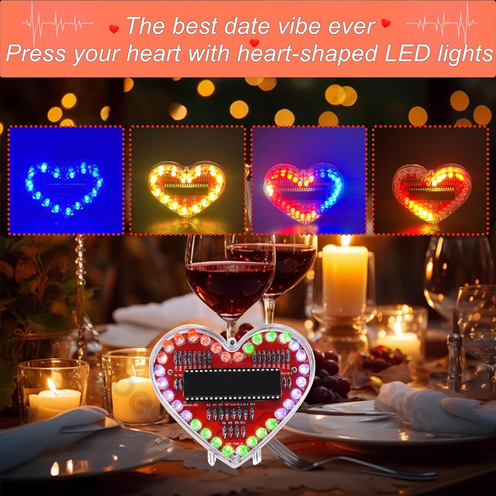 Kit de manualidades de luz LED RGB en forma de corazón, fácil montaje, juego de práctica de soldadura para el día de San Valentín y el día de la madre, kit electrónico de soldadura para manualidades