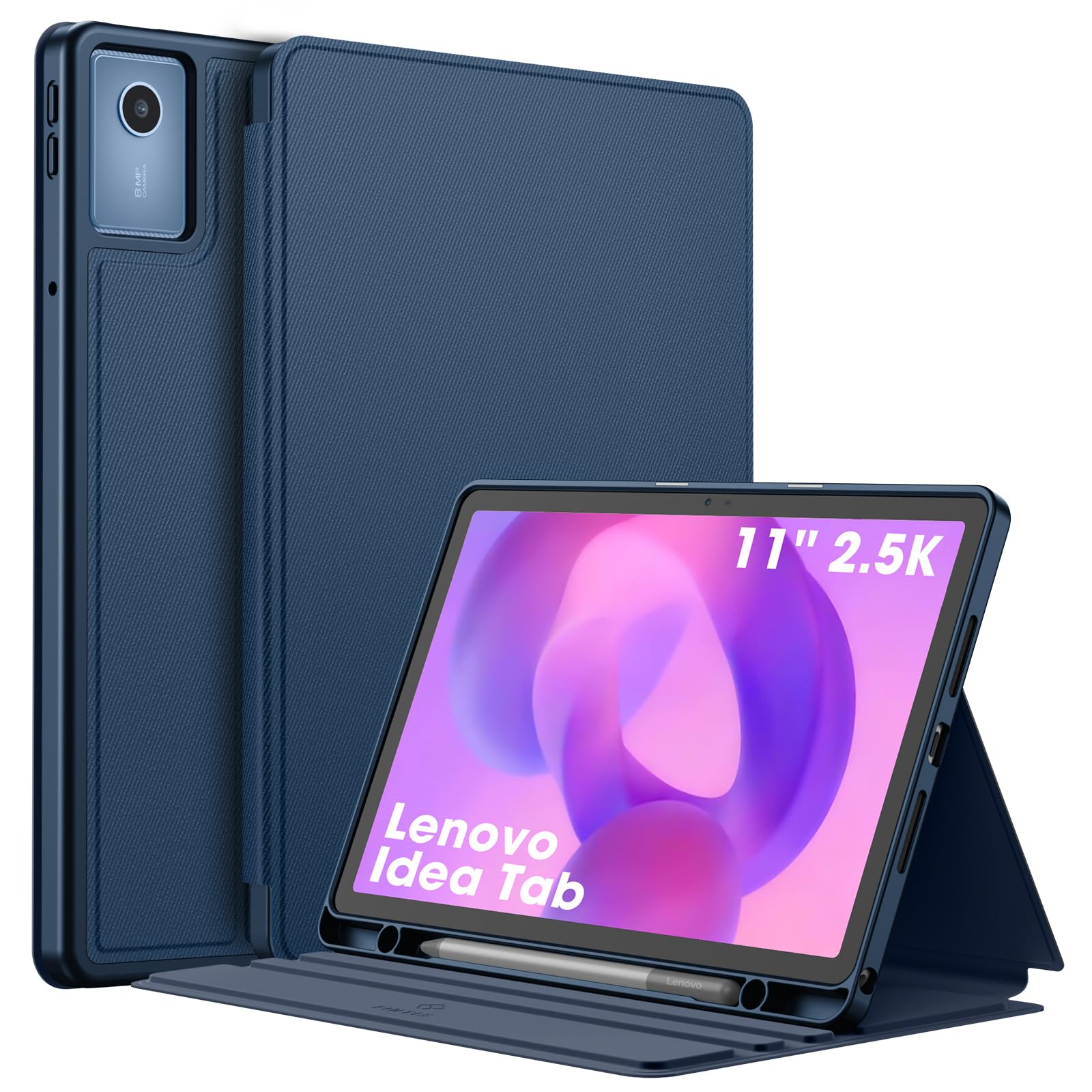 Fintie Hülle mit Stifthalter für Lenovo Idea Tab 11 Zoll 2025, Dunkelblau | (TB-336ZU/ TB-336FU), Slim TPU Folio Tablet Schutzhülle mit Auto Schlaf/Wach Funktion und Standfunktion