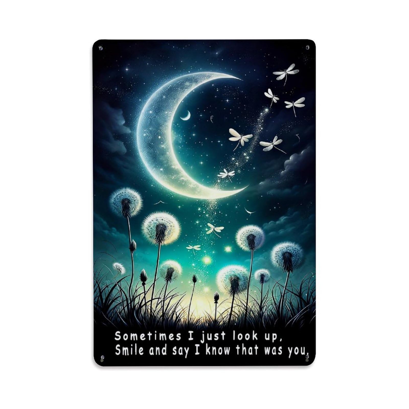 Jdfenggu Vintage Moonlight Dandelions Fireflies Night Sky Retro Metal Tin Sign, Decor Art Poster For Bar, Home, Man Cave, Kitchen, Laundry Room Gift 8X12inch
