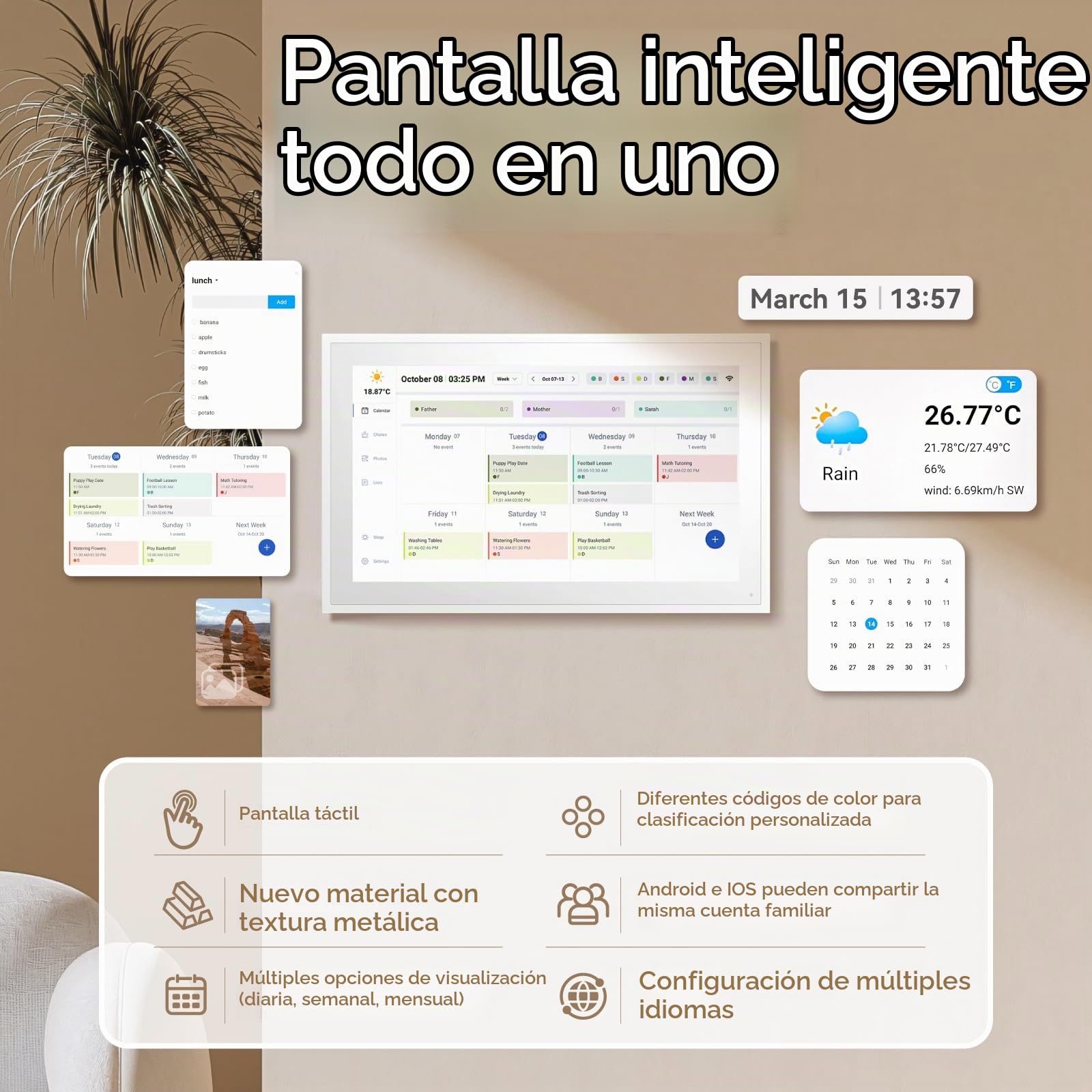 ISTOYO Calendario digital, calendario de pared electrónico inteligente de 39,6 cm/15,6 pulgadas con fotos para compartir vídeo, planes simplificados de familia/oficina/escuela/evento