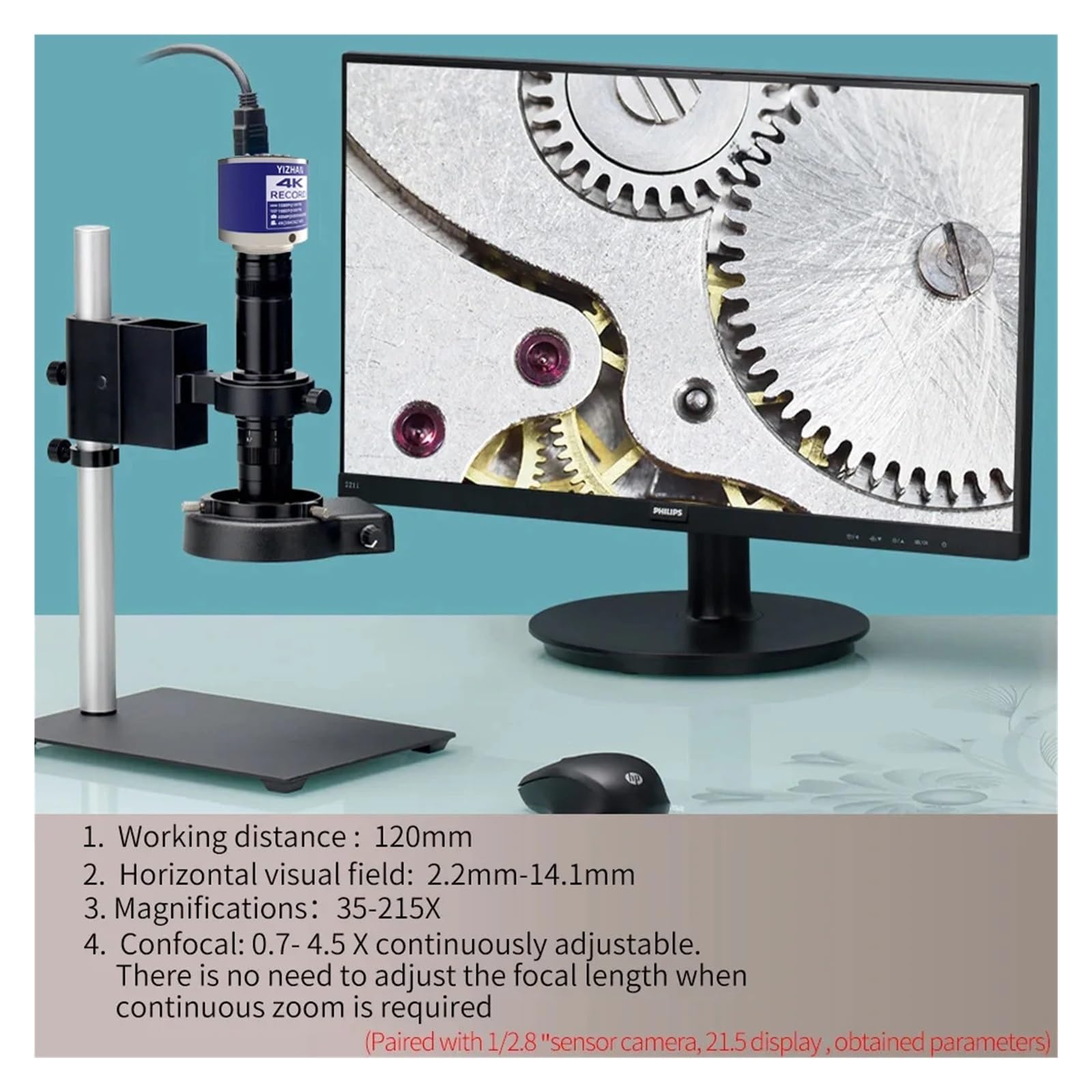 Einstellbare Vergrößerung 35X-215X Mikroskop Objektiv Durchmesser 50mm 0,7X-4,5X Optische Zooms C-Mount Typ Interface Konfokale for Kamera