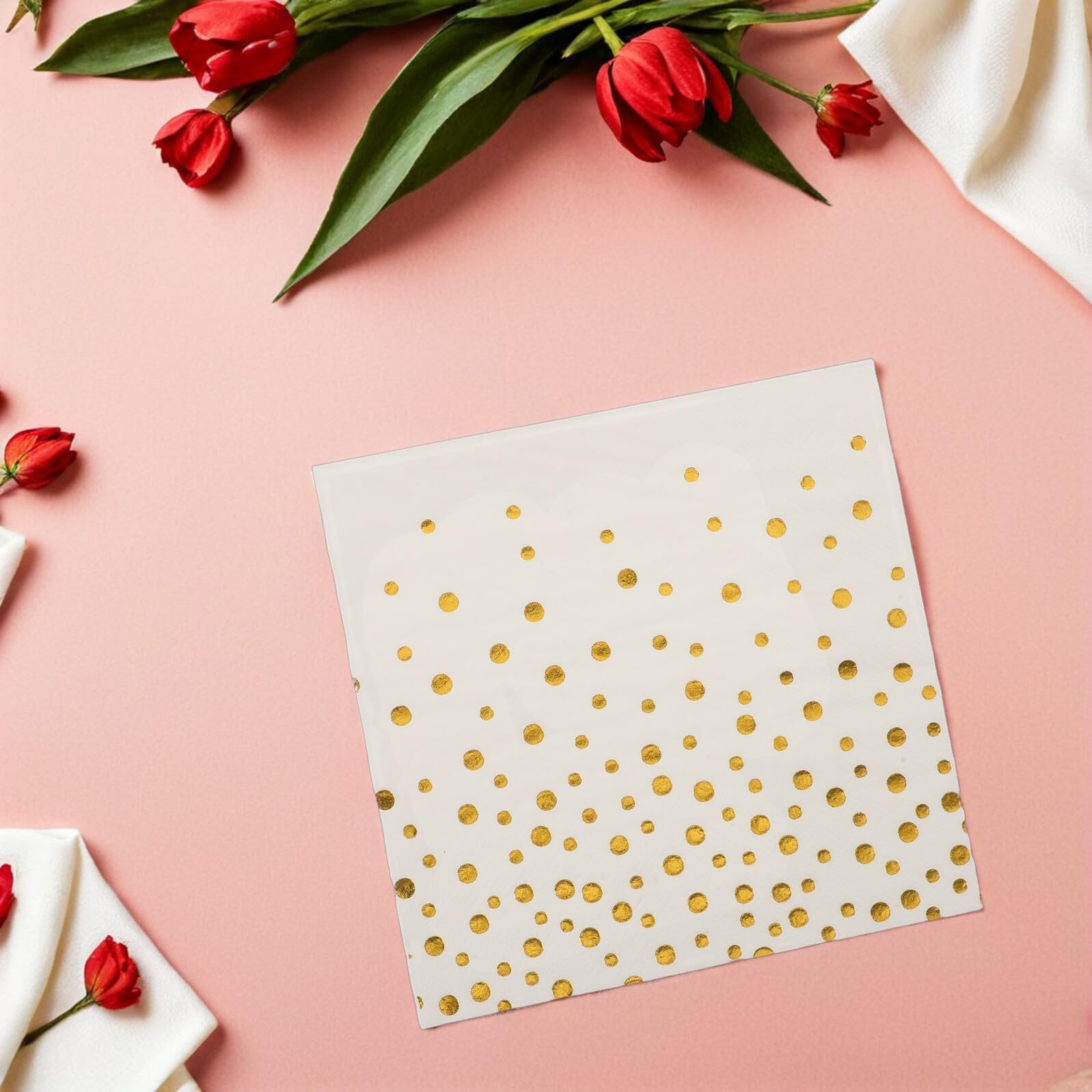VALICLUD Servilletas para Bodas Desechables Lunares y Estampado Dorado 100 Unidades Papel para Cócteles Fiestas Despedidas de Soltera y Aniversarios