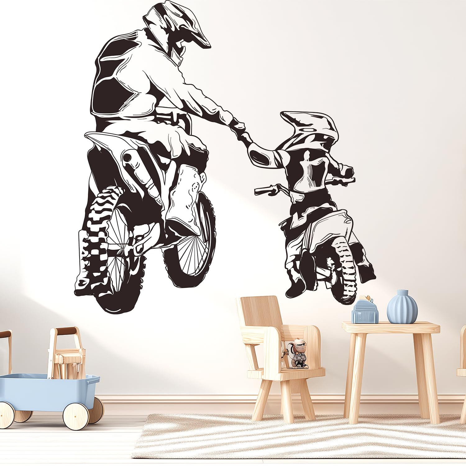 Motocross Wall Decals Peel and Stick, Dad Son Vinly Removable Wall Stickers & Murals, DIY Wall Art Decor for Children’s Baby Boys Girls Bedroom Nursery Classroom Playroom