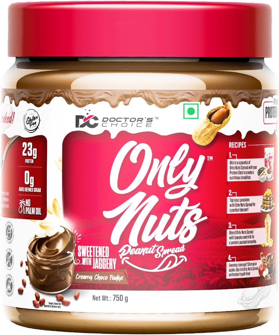 DC Doctors Choice High Protein Peanut Butter, Only Nuts, Gluten-Free, Zero Trans Fat, Vegan, Unsweetened Crunchy (750 g) (Pack of 1)