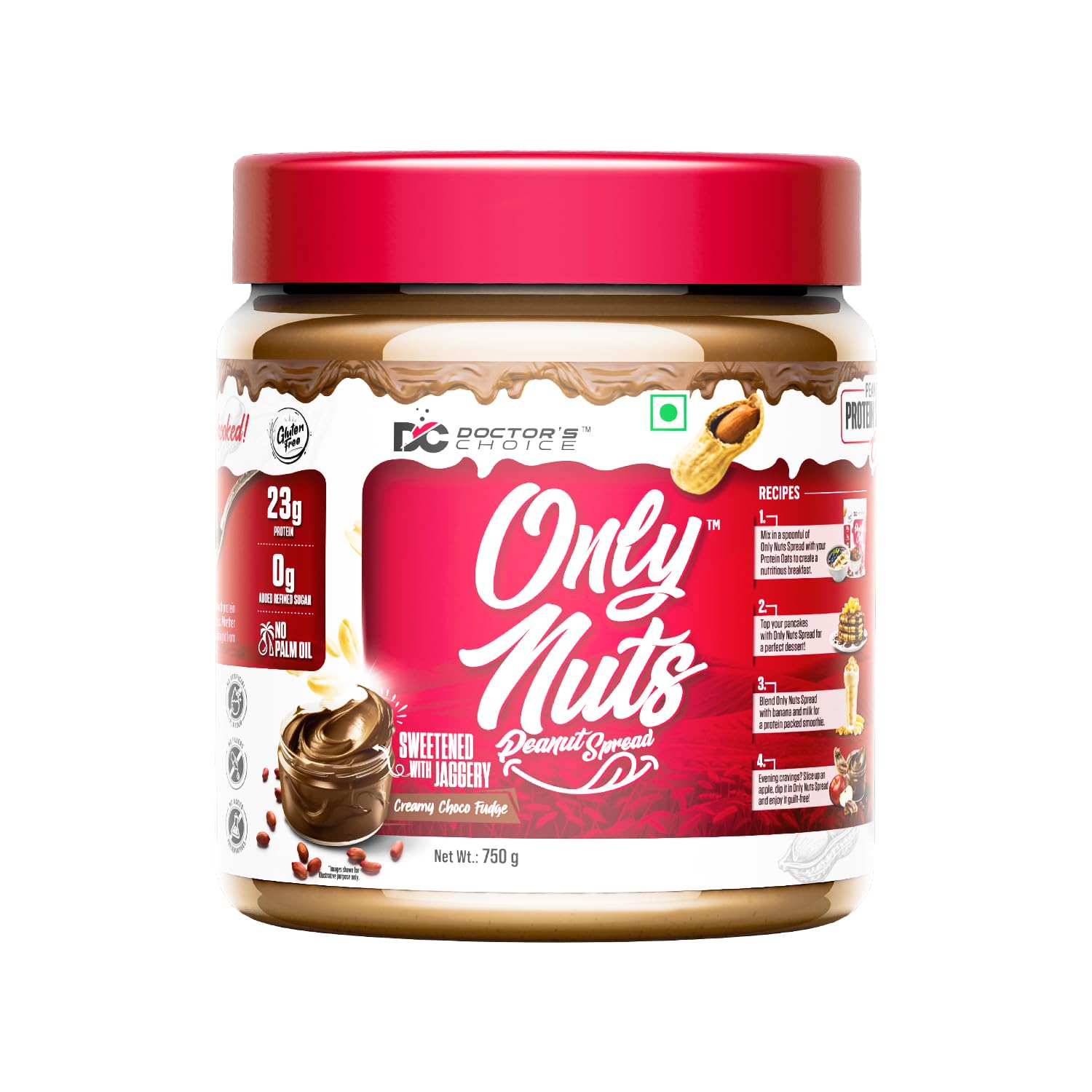 DC Doctors Choice High Protein Peanut Butter, Only Nuts, Gluten-Free, Zero Trans Fat, Vegan, Unsweetened Crunchy (750 g) (Pack of 1)