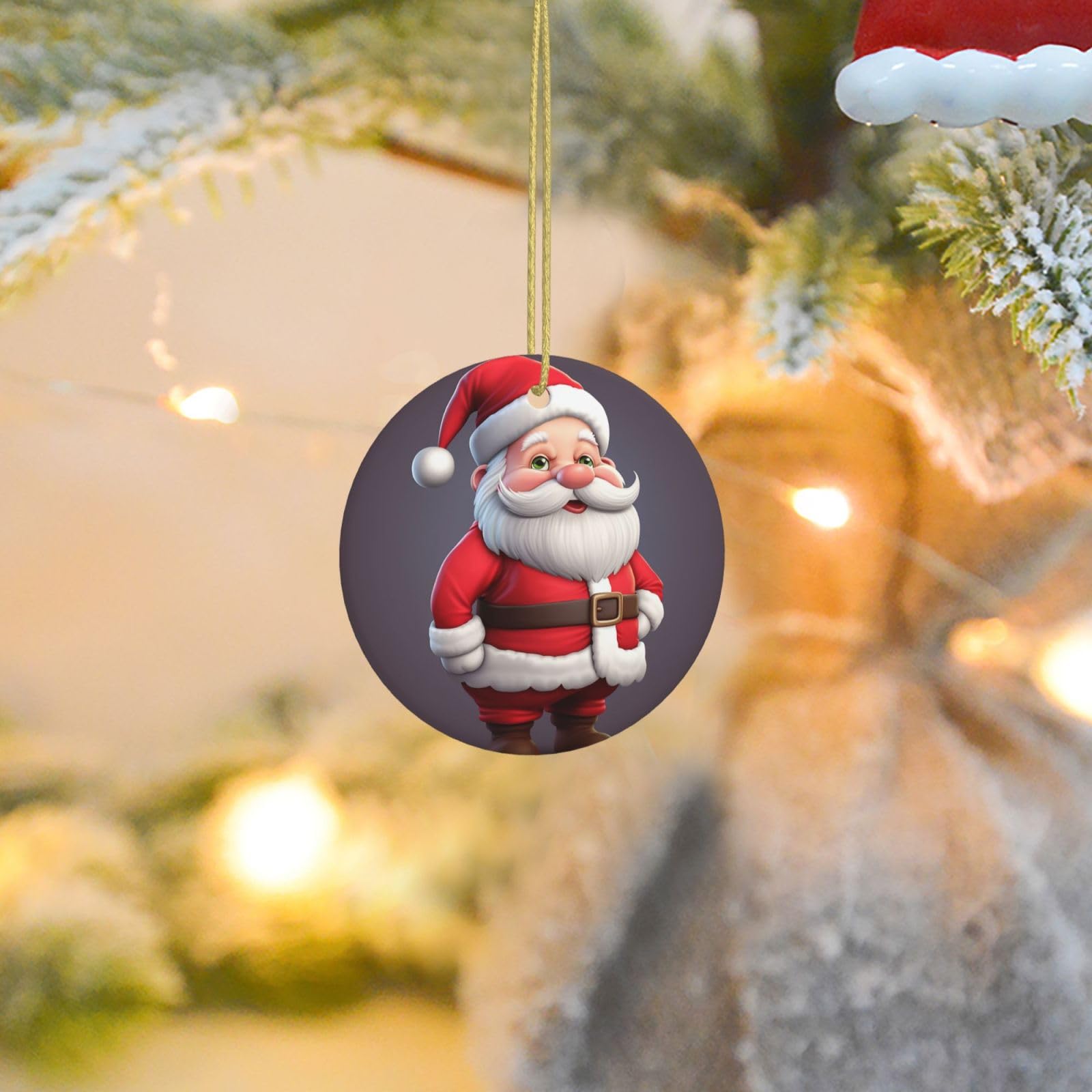 Christmas Tree Ornaments Ceramics Christmas Round Decorations Christmas Santa Ceramics Ornaments Circle Pentagram Xmas Tree Hanging Pendant for Christmas Tree Party Holiday Home Decor