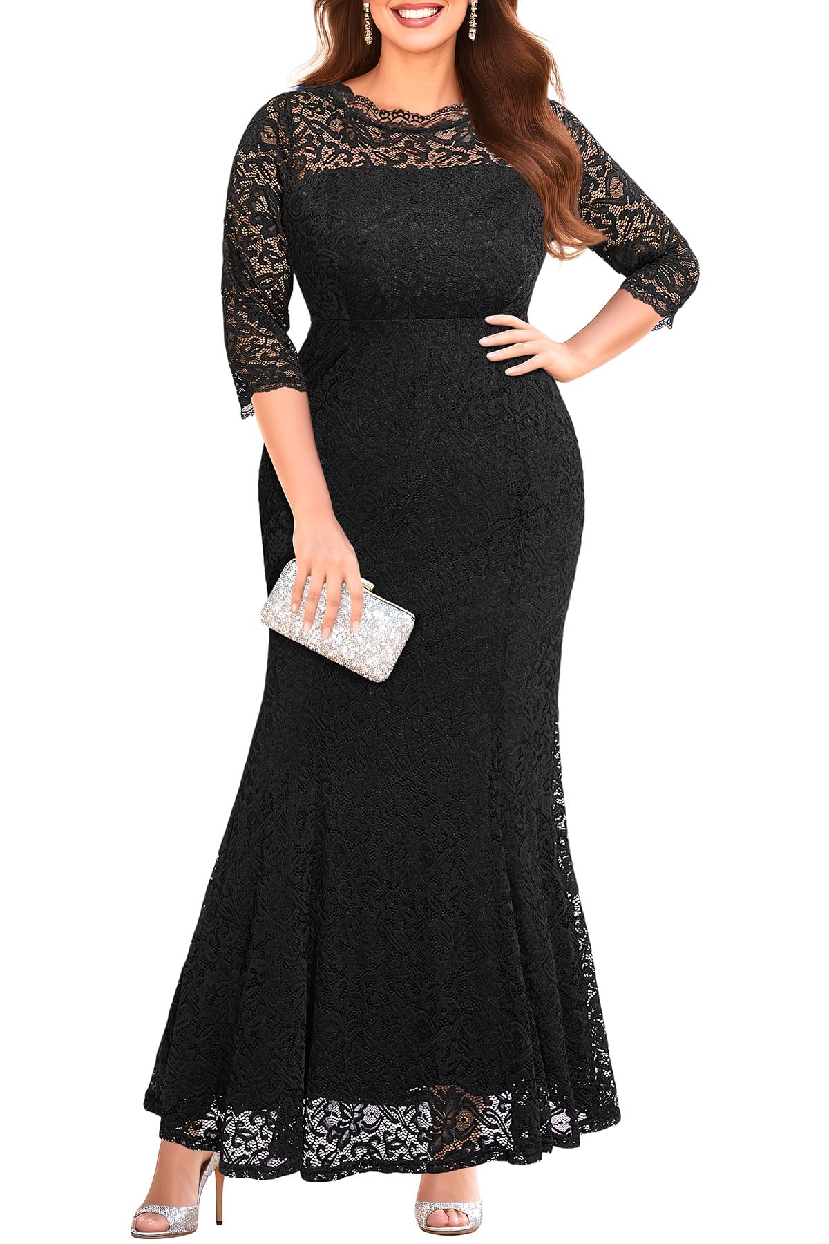Plus Size Wedding Dress for Bride - Formal Evening Gown Party Lace Mermaid Dresses