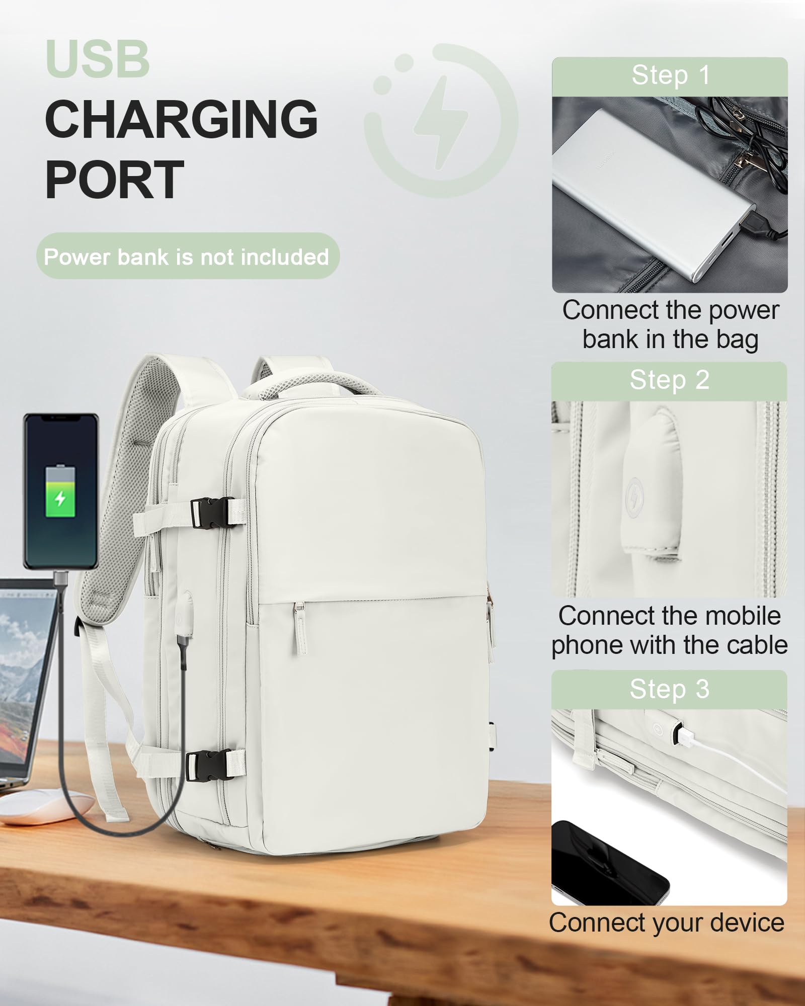 SZLX Zaino Ryanair 40x20x25 Bagaglio a Mano zaino Borse da Cabina per Easyjet 45x36x20 Zaino da Viaggio donna con porta ricarica USB, Borsa da Viaggio aereo Zaino Computer Impermeabile Casual Daypack