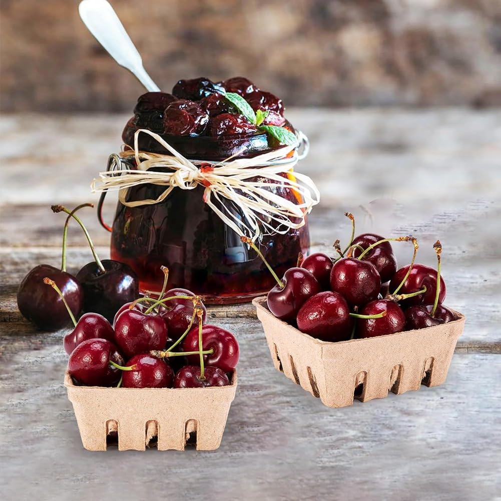 60er-Pack Beerenkörbe aus Zellstofffasern für Erdbeeren, Blaubeeren, Himbeeren, Trauben