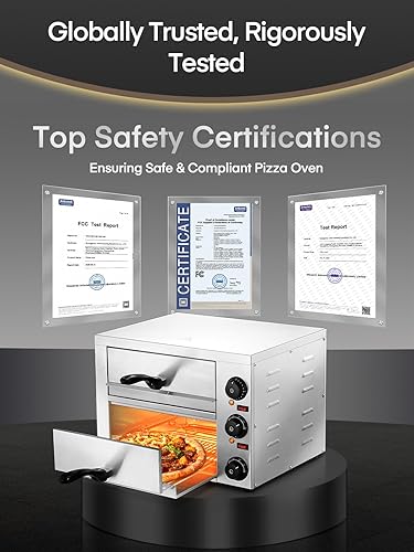 Miniatura 8 de Horno de pizza comercial de 12 pulgadas, hornos de pizza de encimera con temperatura máxima de 662 F, olla eléctrica de pizza de 2 capas con