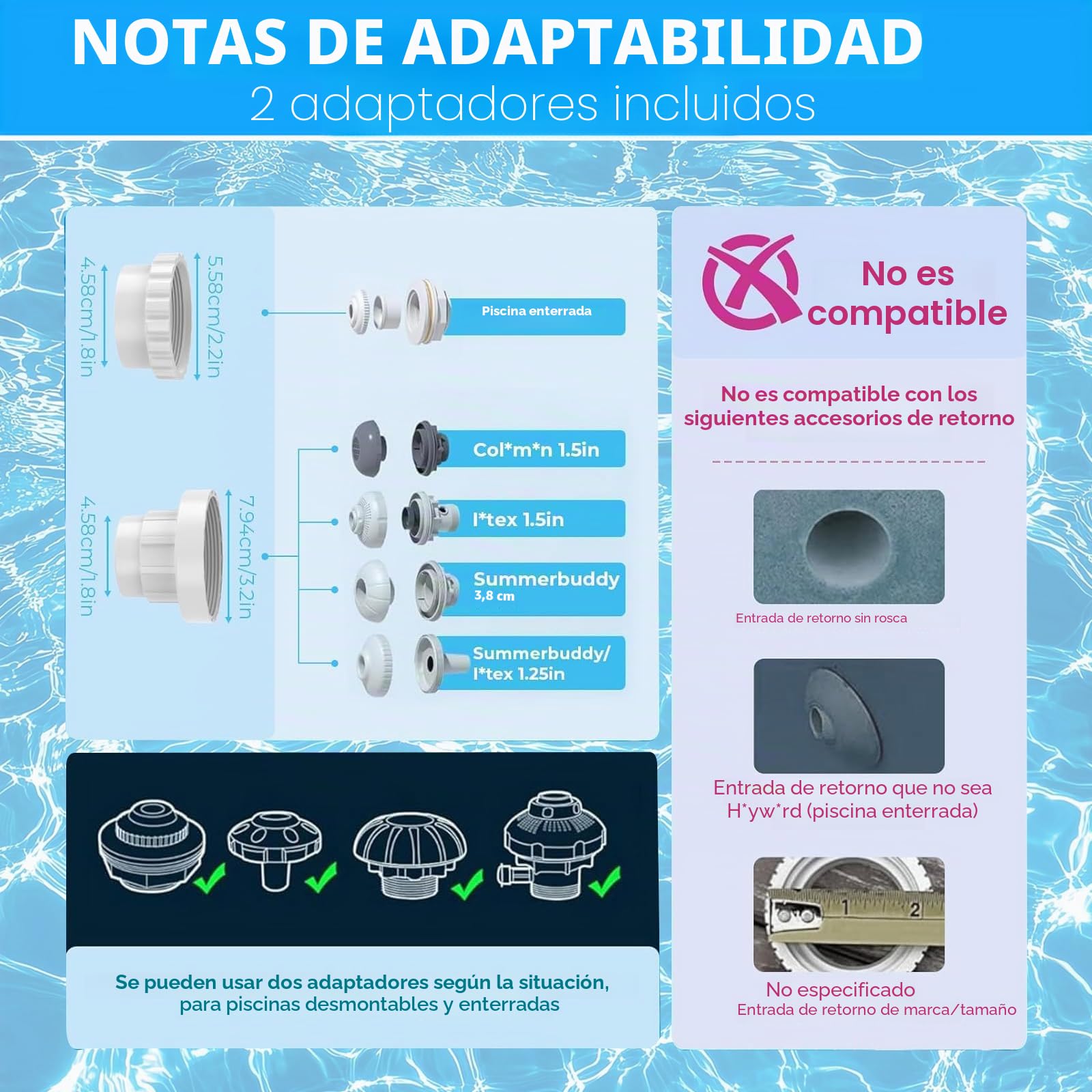 Fuente de Piscina Ajustable 2 en 1 - Accesorios de Doble Chorro para Piscina Fuera del Suelo/Subterráneo - Riego de Jardín al Aire Libre