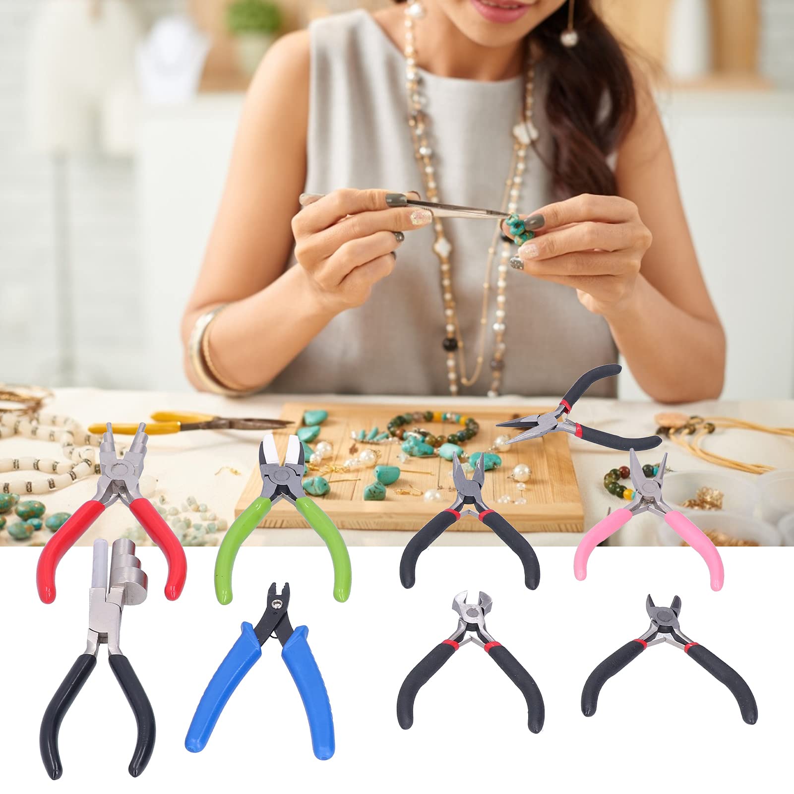 Juego de Alicates, Varios Tamaños, 8 Piezas, Juego de Alicates para Joyería, Duradero con Bolsa de Almacenamiento para Engarzar para Enrollar