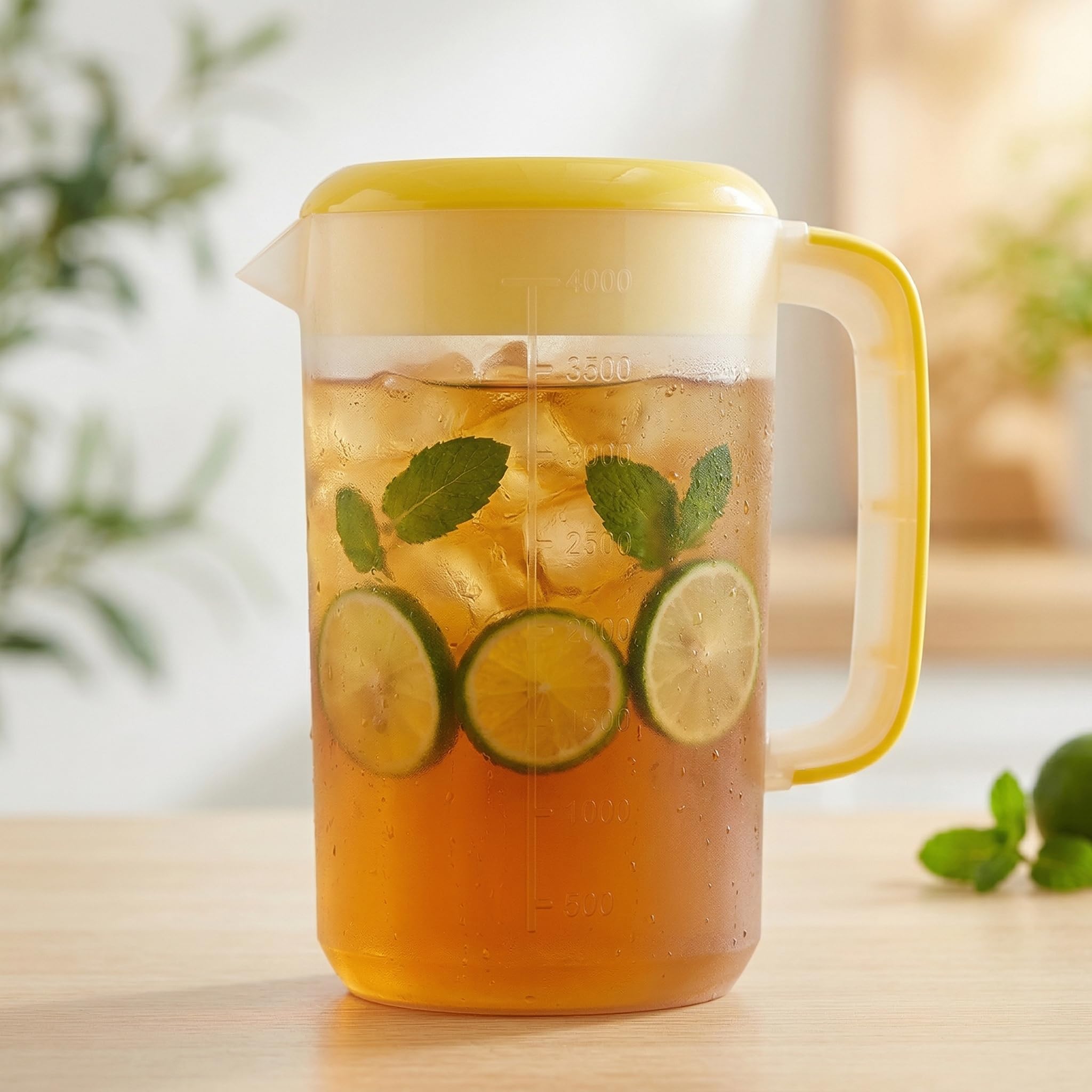 Jucoan Kunststoff-Wasserkrug mit Deckel, großer Wasserkrug, Saft und Eistee, Getränkekaraffe mit Filterdeckel, Griff, Waage für Kühlschrank, Party, 2 Stück
