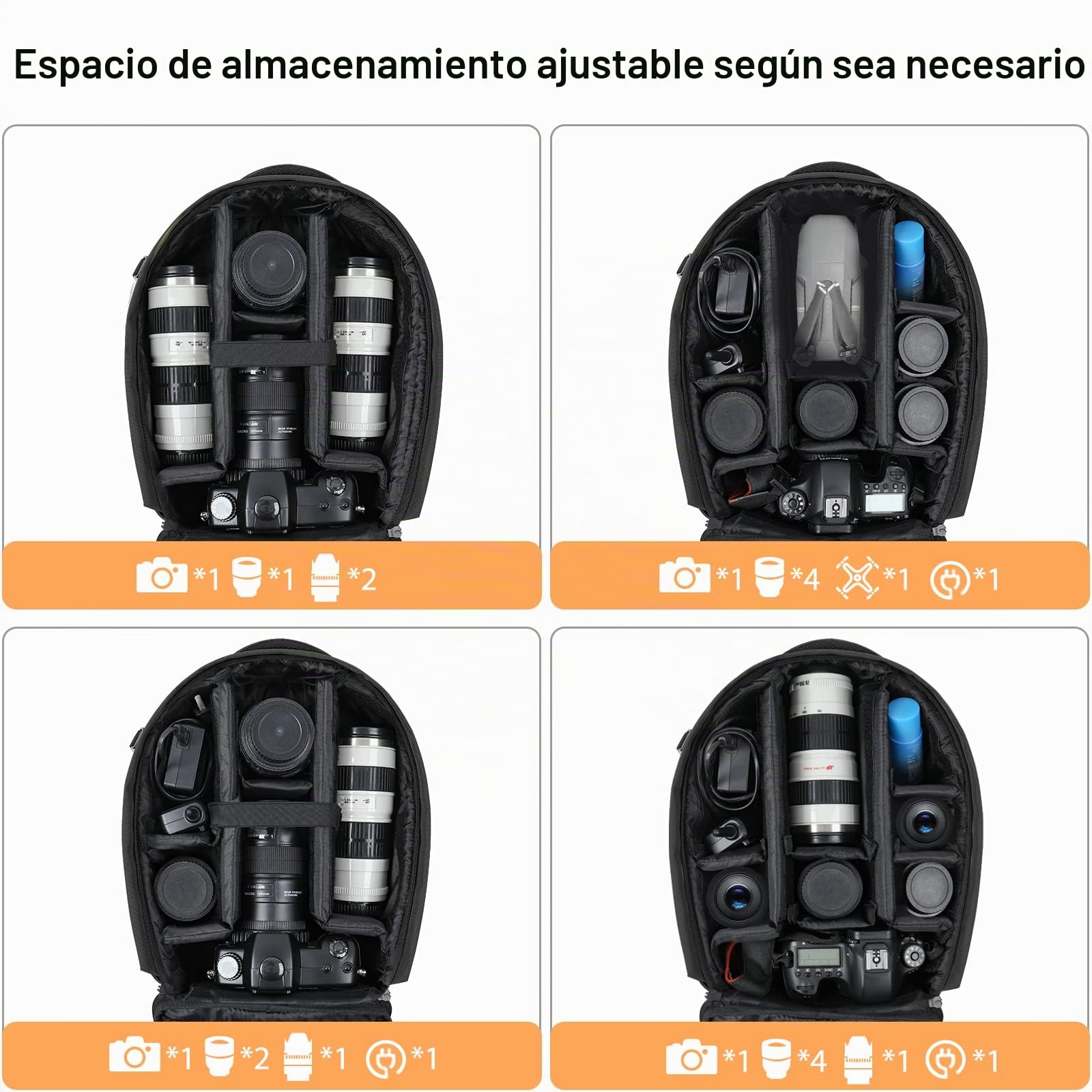 MOSISO Camara Mochila,Bolsa de Amortiguadora con Inserciones Modulares Personalizado&Trípode Soporte para Cámaras DSLR/SLR/Mirrorless Compatible con Canon/Nikon/Sony,etc.,Negro