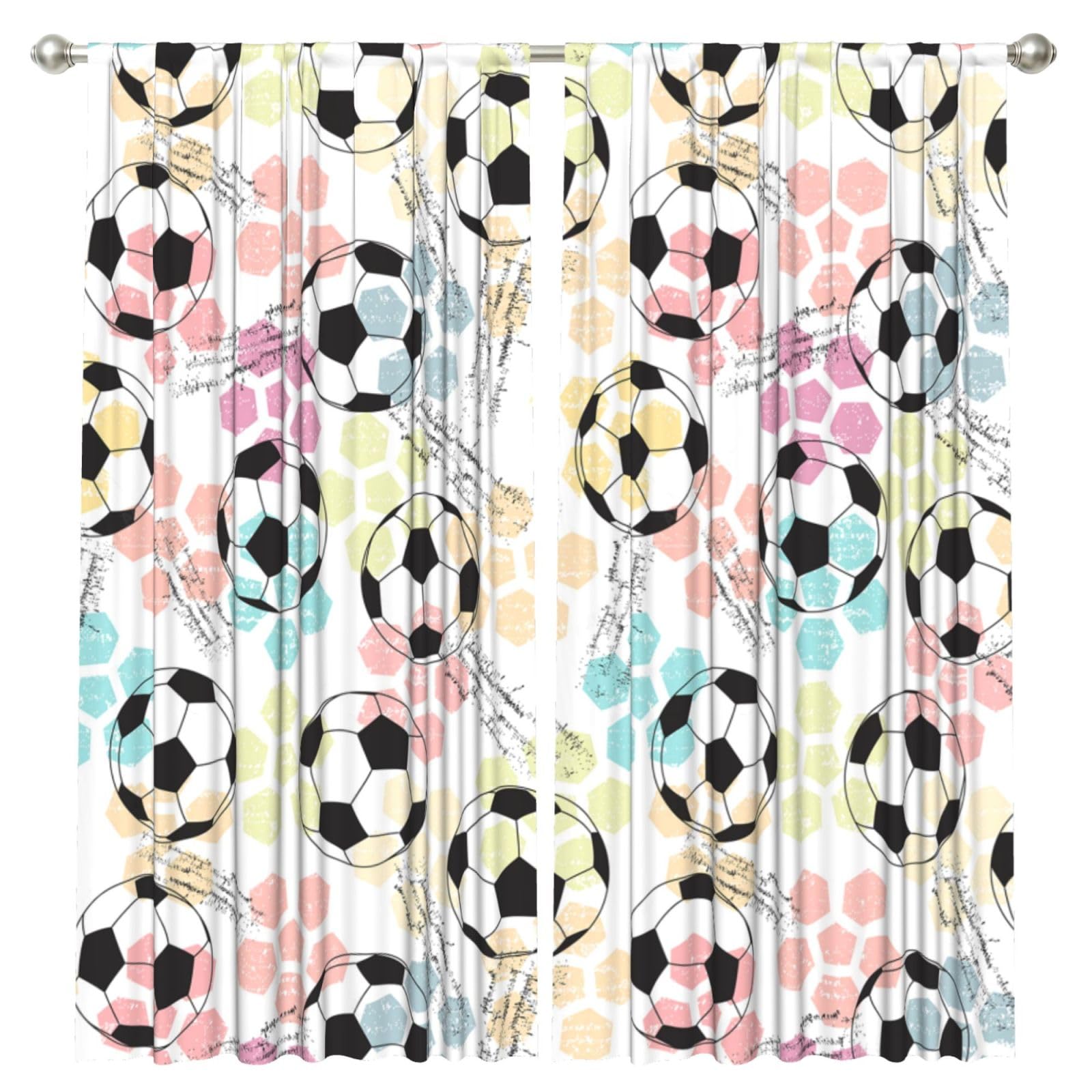InOmak Football Soccer Watercolor, 2 Panels Window Curtains 52 x 84 Inch Blackout Curtains for Living Room Bedroom