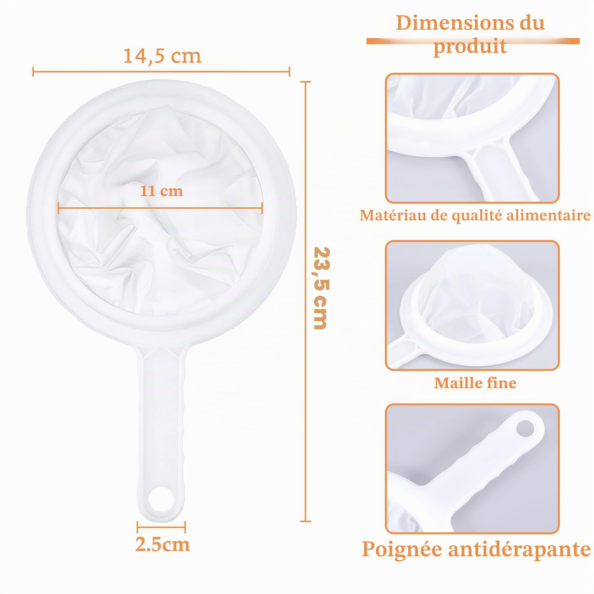 Tamis Fin Nylon 200 Mesh avec Poignée pour Cuisine Jus Lait Café