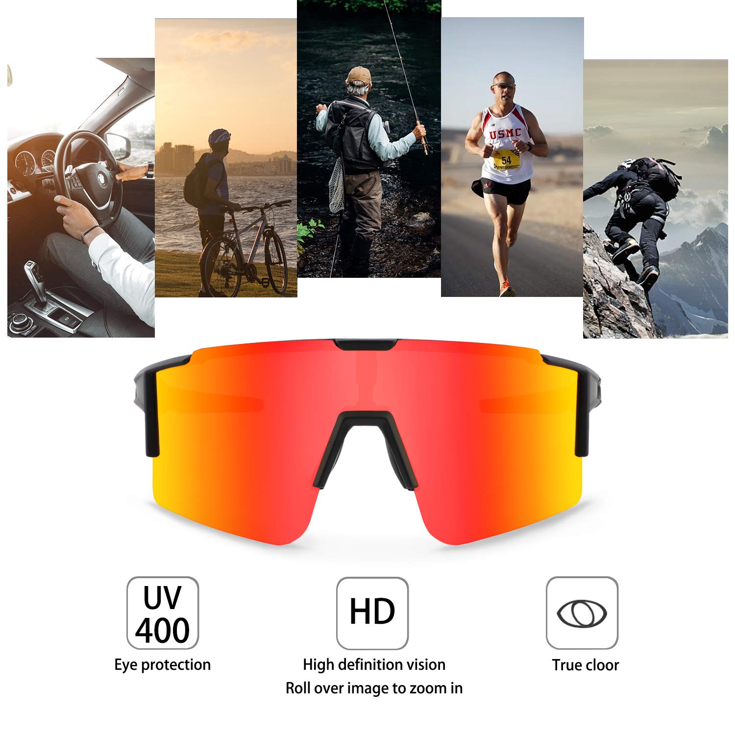 DUDUKING Occhiali da Sole Ciclismo Occhiali MTB Sportivi per Uomo e Donna con 1 o 3 Lenti Colorati Anti-UV Antivento Aviatore Specchio per Ciclismo Guida Pesca Running Golf Bici Moto
