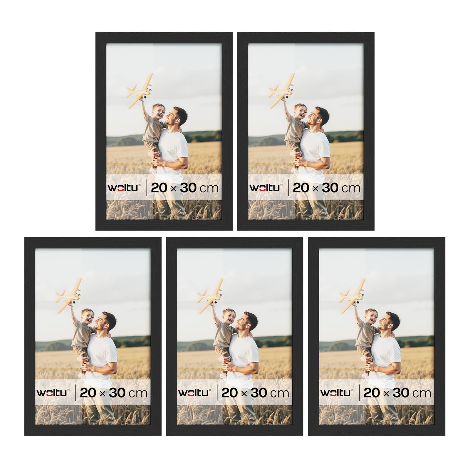 WOLTU Bilderrahmen 20x30, 5er set, MDF-Holz Fotorahmen mit Passepartout
