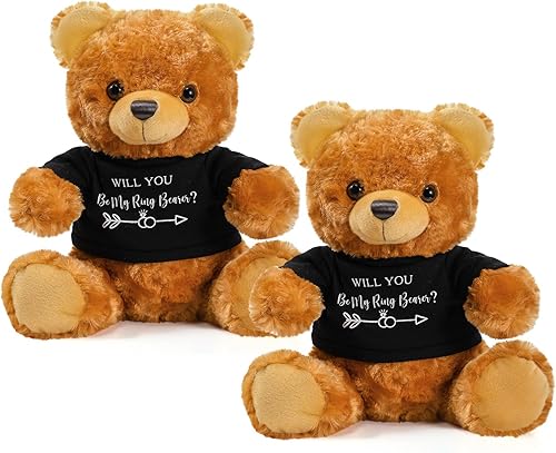 Jexine 2 piezas de peluche de oso de boda de 10 pulgadas Will You Be My Flower Girl, regalo de propuesta de niño de novia novio con ropa para disponible en Yaxa El Salvador