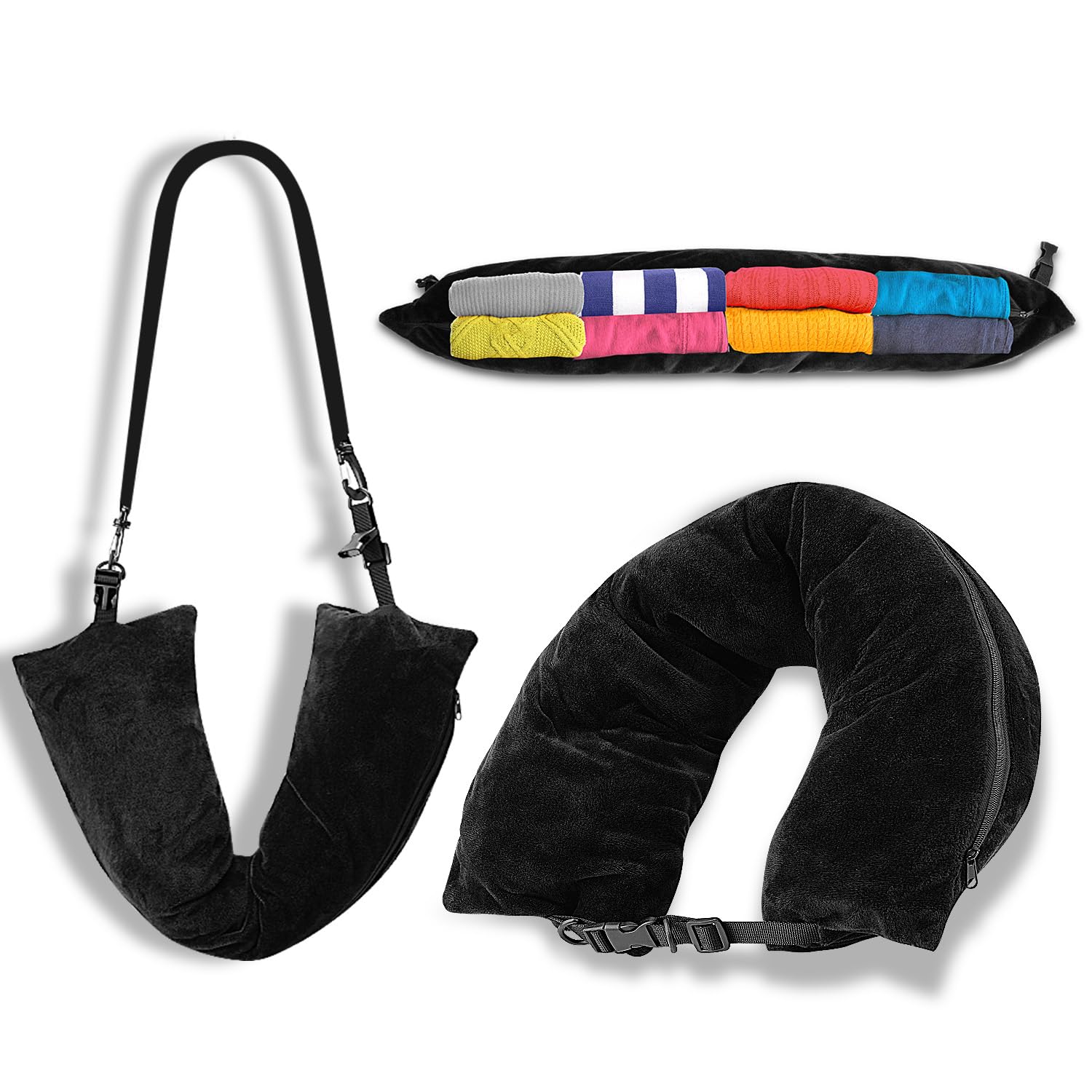 Stuffable Neck Pillow-Stuffable Neck Pillow for Travel-Soft Velvet Stuffable Travel Neck Support Pillow Portable Plane Neck Pillow Case Cover Stuffable with Clothes for Airplane Essentials Accessories-image-48