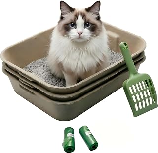 Disposable Cat Litter Box Kit with Scoop and Bags | 3 Litter Boxes Included, Leak-Resistant Design, Weekly Replacement, Odor Control Support, 16.1 x 12.6 x 3.9 in