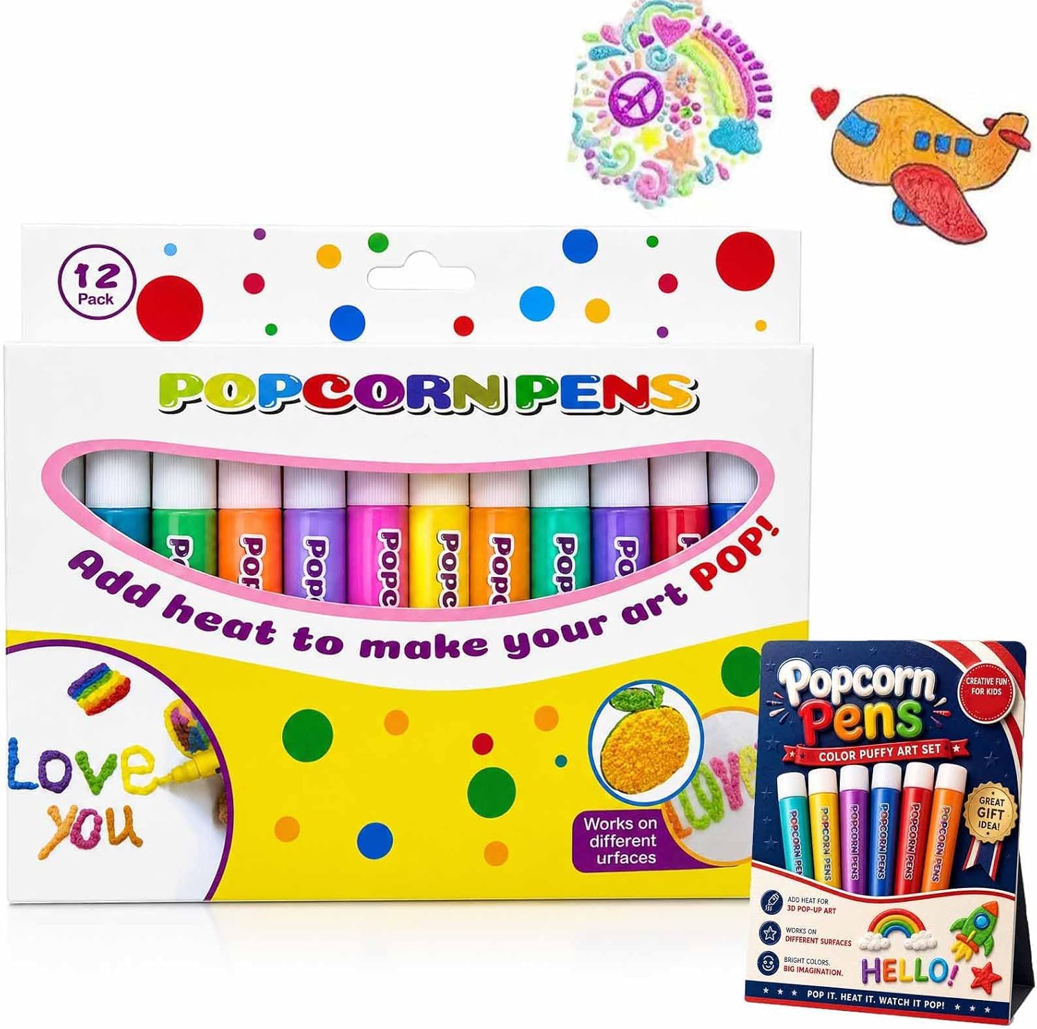 12PCS Magic Popcorn Pen, DIY Bubble Popcorn Drawing Pens, 3D Puffy Embellish Decorate Graffiti Stationery for Greeting Birthday Cards Kids Christmas