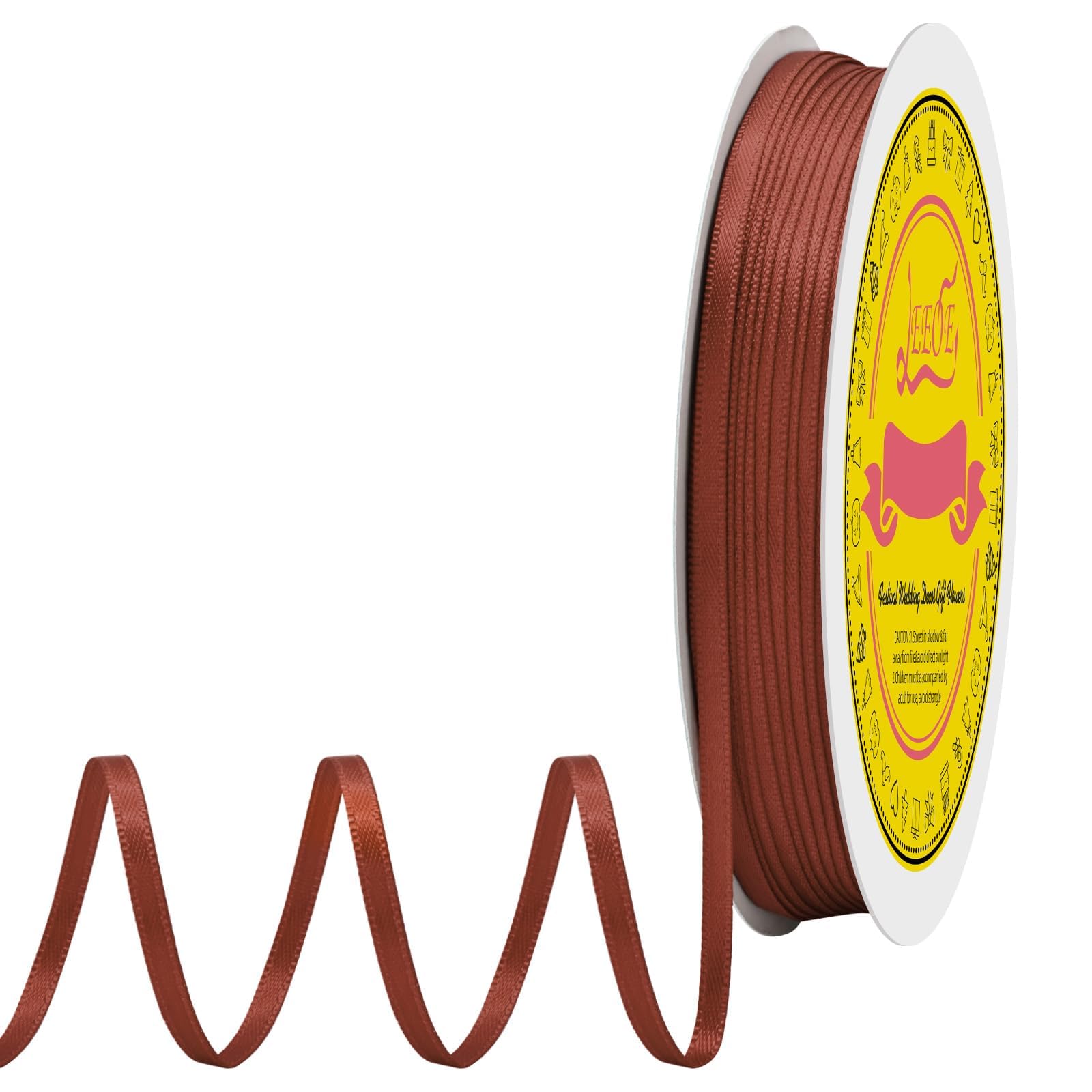 Double Face Rust Satin Thin Ribbon 1/8 inch X 100 Yards Polyester Rust Ribbon for Gift Wrapping Very Suitable for Weddings Party Hair Bow Invitation Decorations and More