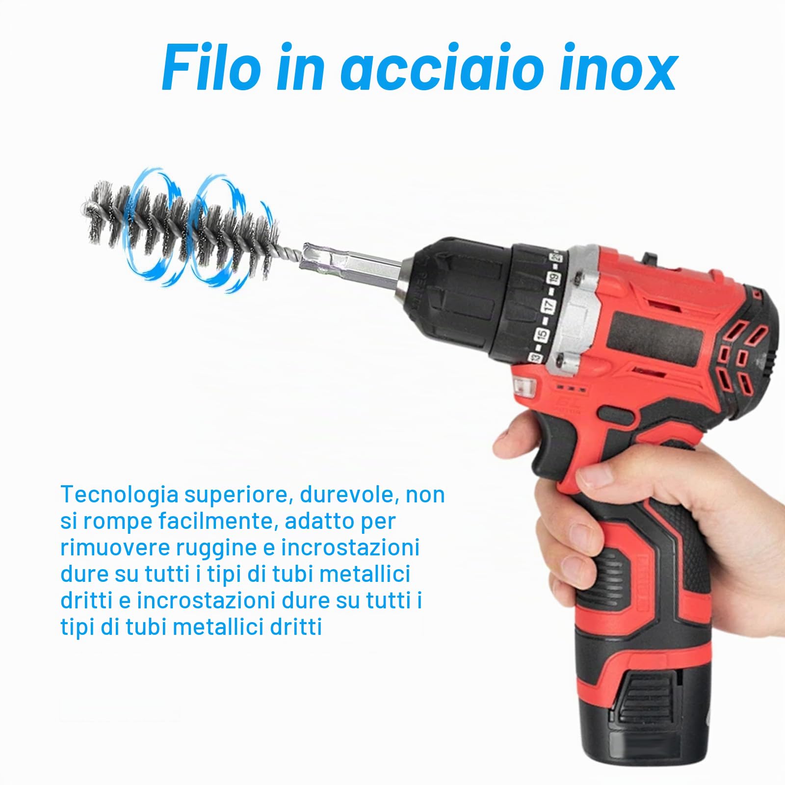 Set di 8 spazzole metalliche in acciaio inox per la pulizia, spazzola metallica per trapano elettrico, strumenti di lucidatura con asta esagonale da 6,35 mm