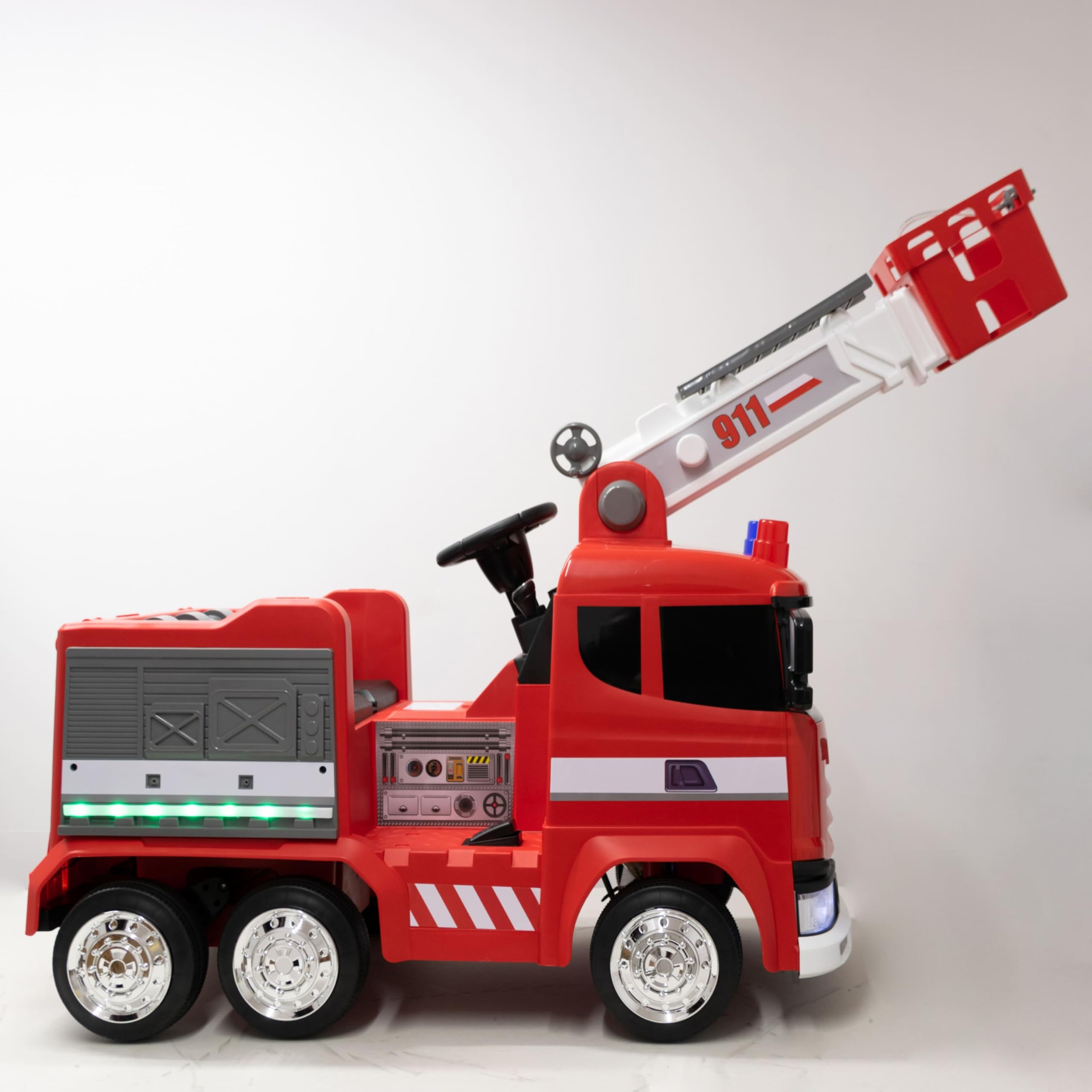 WITIT Camion Autocarro ELETTRICO dei Pompieri Pompiere Radiocomandato per Bambino Bambina Bambini XSDU-211 12V 10Ah Rosso 4 motori, bluetooth, USB, LED, telecomando, carico massimo 30 Kg