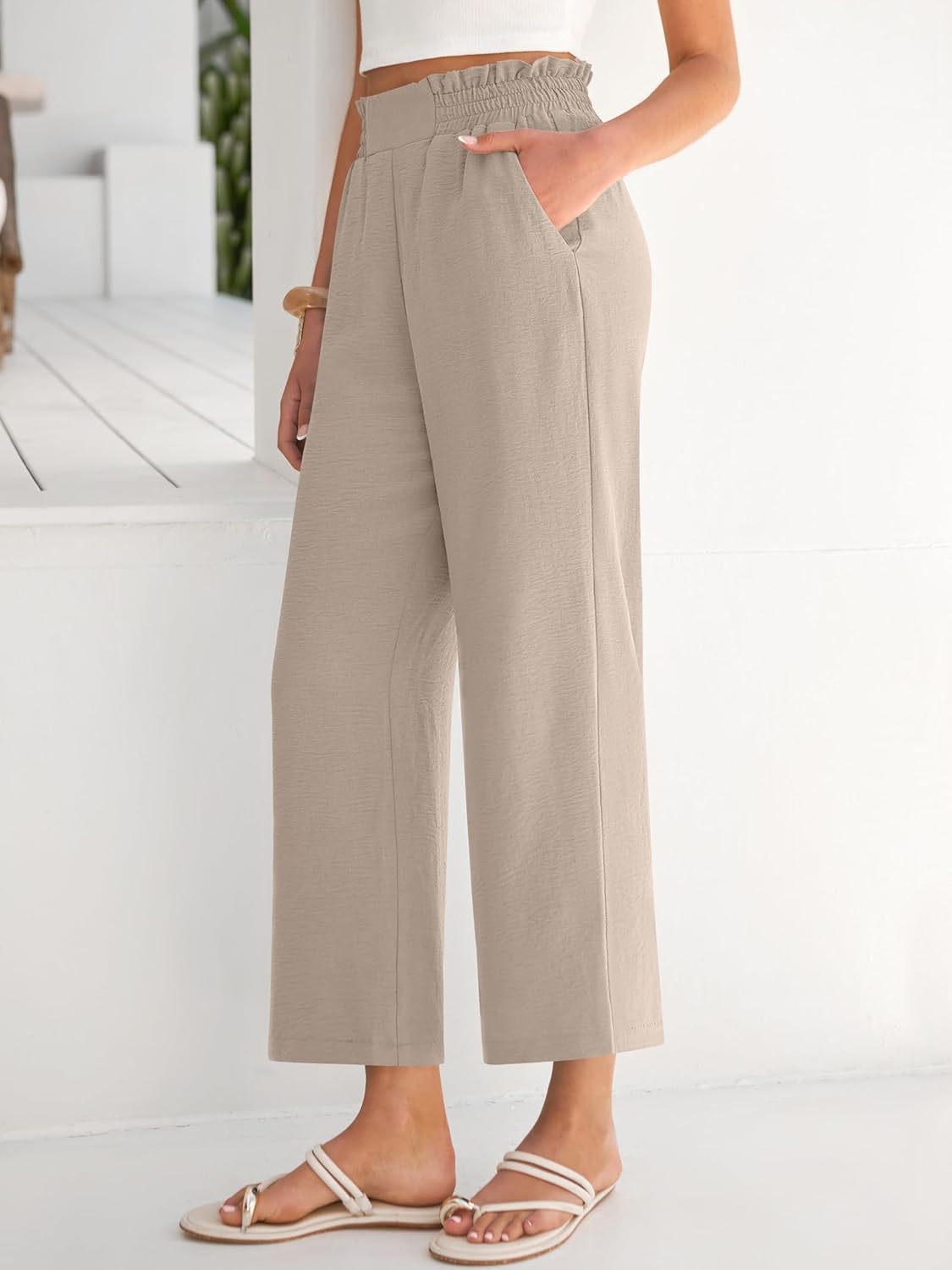 ANRABESS Womens Wide Leg Palazzo Pants Summer Beach High Waisted Cropped Flowy Pants 2026 Dressy Casual Trousers with Pockets - Image 3