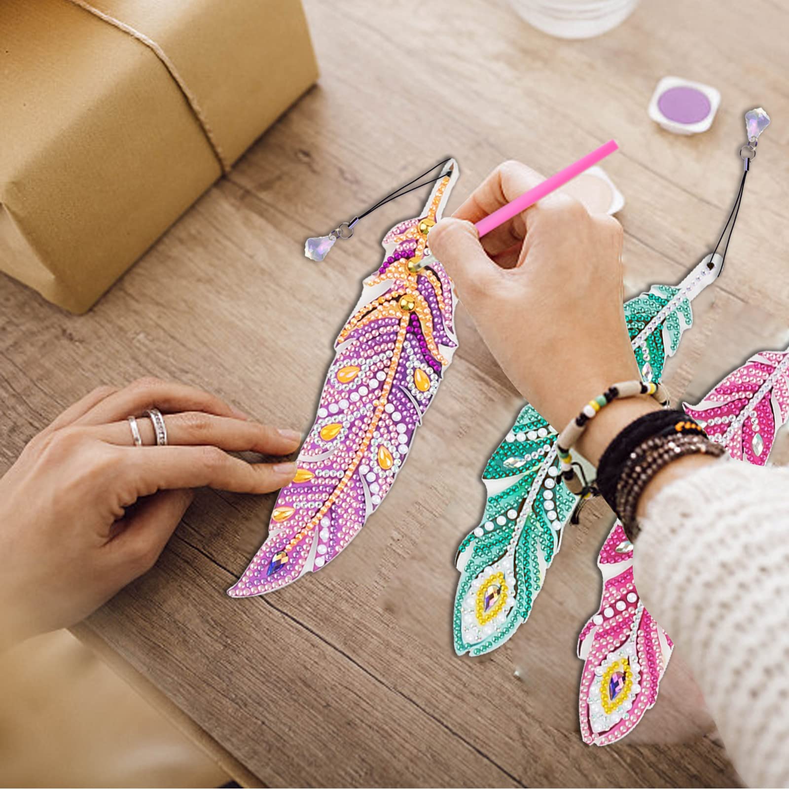 Yewseas 6 Marque-Pages 5D Diamond Painting – Plumes Cristal, Kits Créatifs Pour Filles 7-10 Ans, Cadeau Anniversaire
