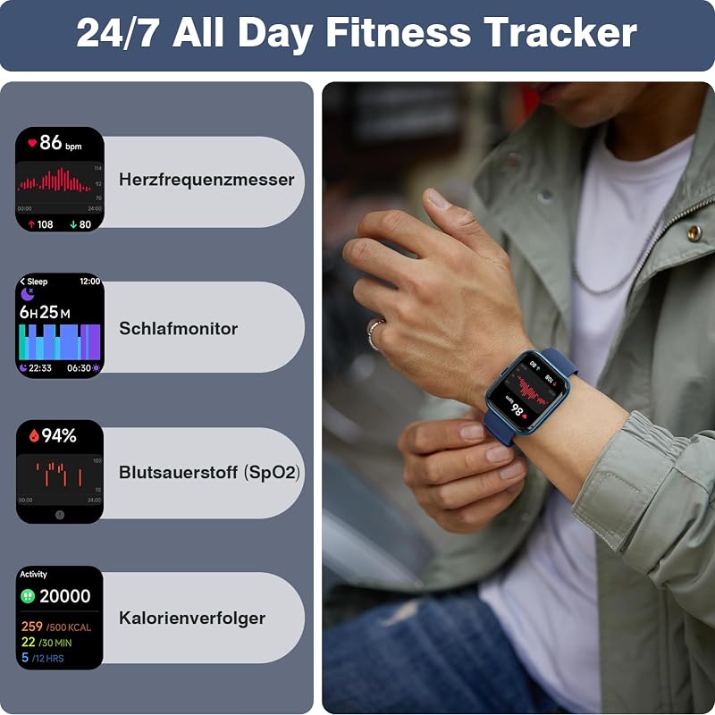 Fitpolo Okosóra Telefonhívás Funkcióval - 110+ Sportmód, 1.8" HD Érintőkijelző, Alexa, Pulzusmérő, Alvásfigyelő, IP68 Vízálló Fitness Tracke