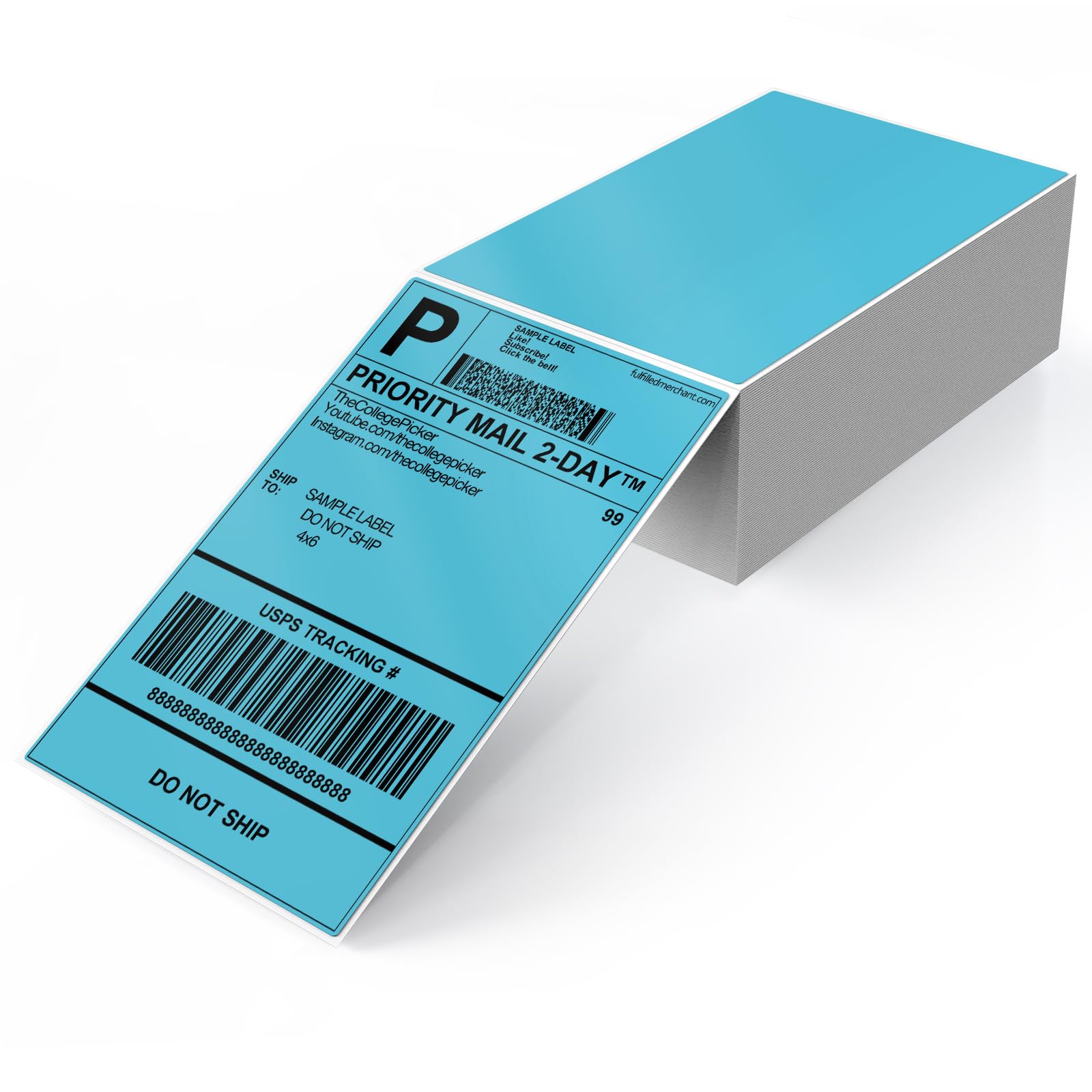 Lot de 250 étiquettes d'expédition bleues en vinyle auto-adhésives 10,2 x 15,2 cm – Autocollants thermiques imperméables perforés pour bureau, entrepôt, nom et adresse