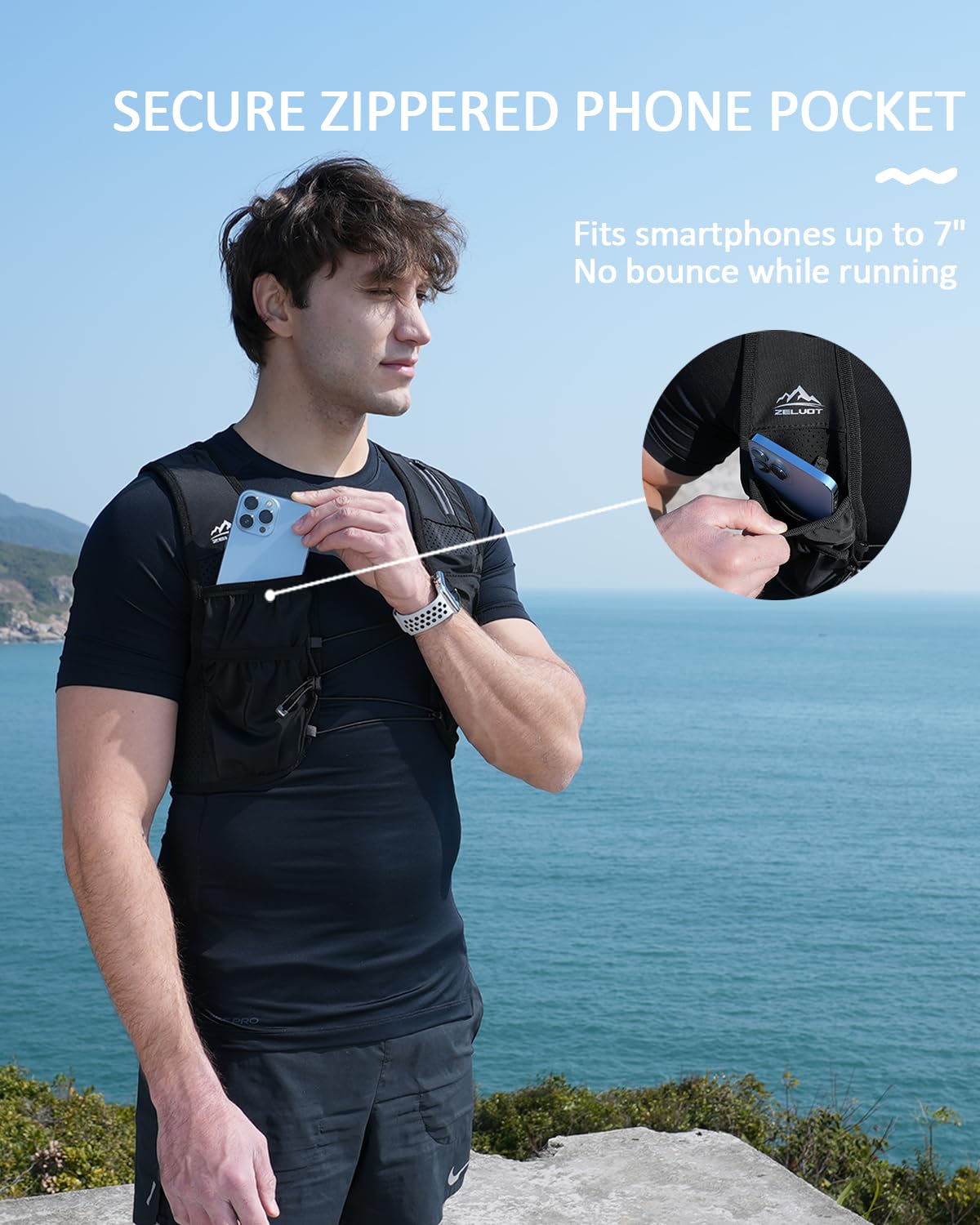 Zelvot Chaleco para correr para hombre y mujer con botella de agua de 500 ml, patente original europea, correas de pecho ajustables, ultraligero y transpirable, chaleco reflectante para correr, para