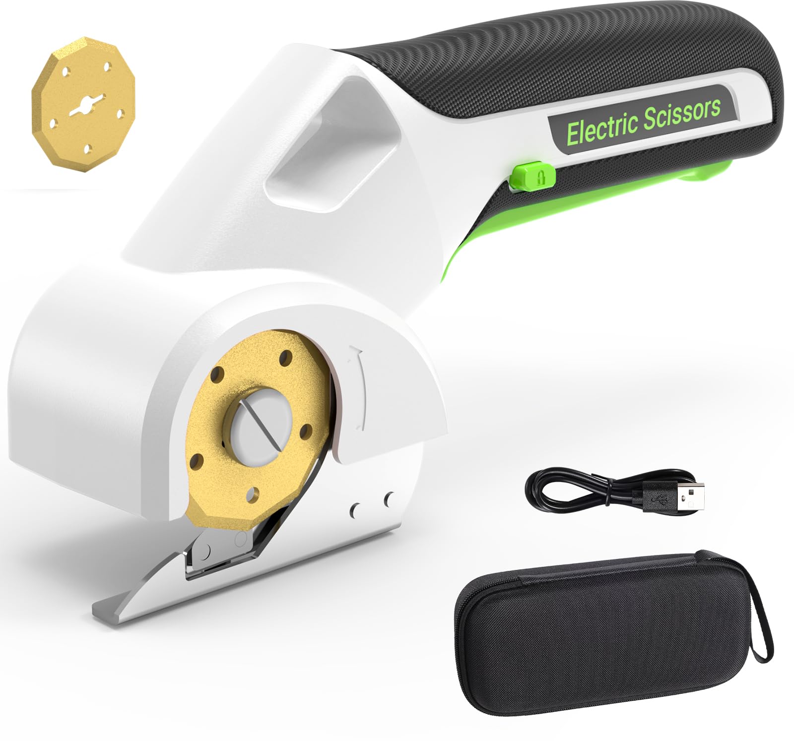 EXPEDMAN 2026 NEW 4V Cordless Electric Scissors Tools, Cardboard Cutter with 2 Titanium Blade Accessories, Safety Lock, Rotary Cutter for Cardboard,