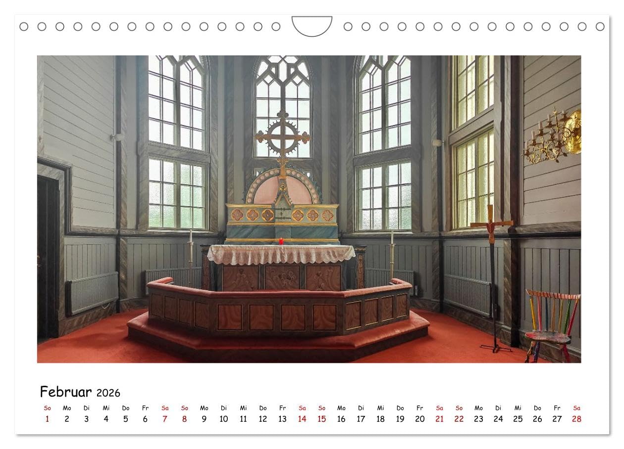 Schwedische Kirchen auf dem St.Olavsweg (Wandkalender 2026 DIN A4 quer), CALVENDO Monatskalender: Innenansichten Schwedischer Kirchen auf meiner Pilegrimwanderung.