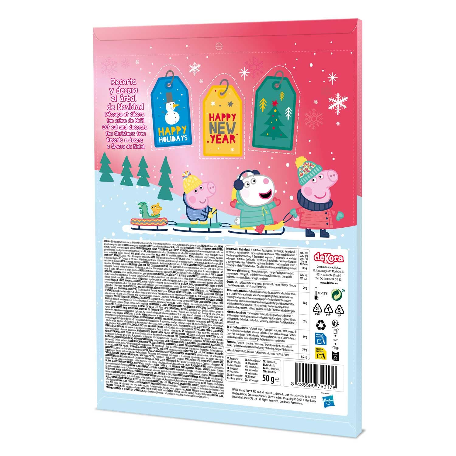 Calendario de adviento Peppa Pig 24 chocolatinas 50g chocolate con leche colorantes naturales Navidad