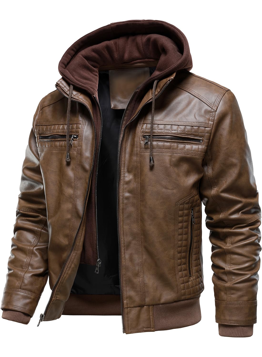 HOOD CREW Men Faux Leather Jacket