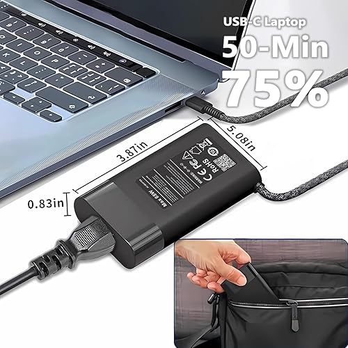 Miniatura 3 de Cargador delgado de 65 W para portátil HP USB C de repuesto para HP Spectre X360, Envy X360, HP ZBook Firefly, EliteBook X360, EliteBook, Elite X2,