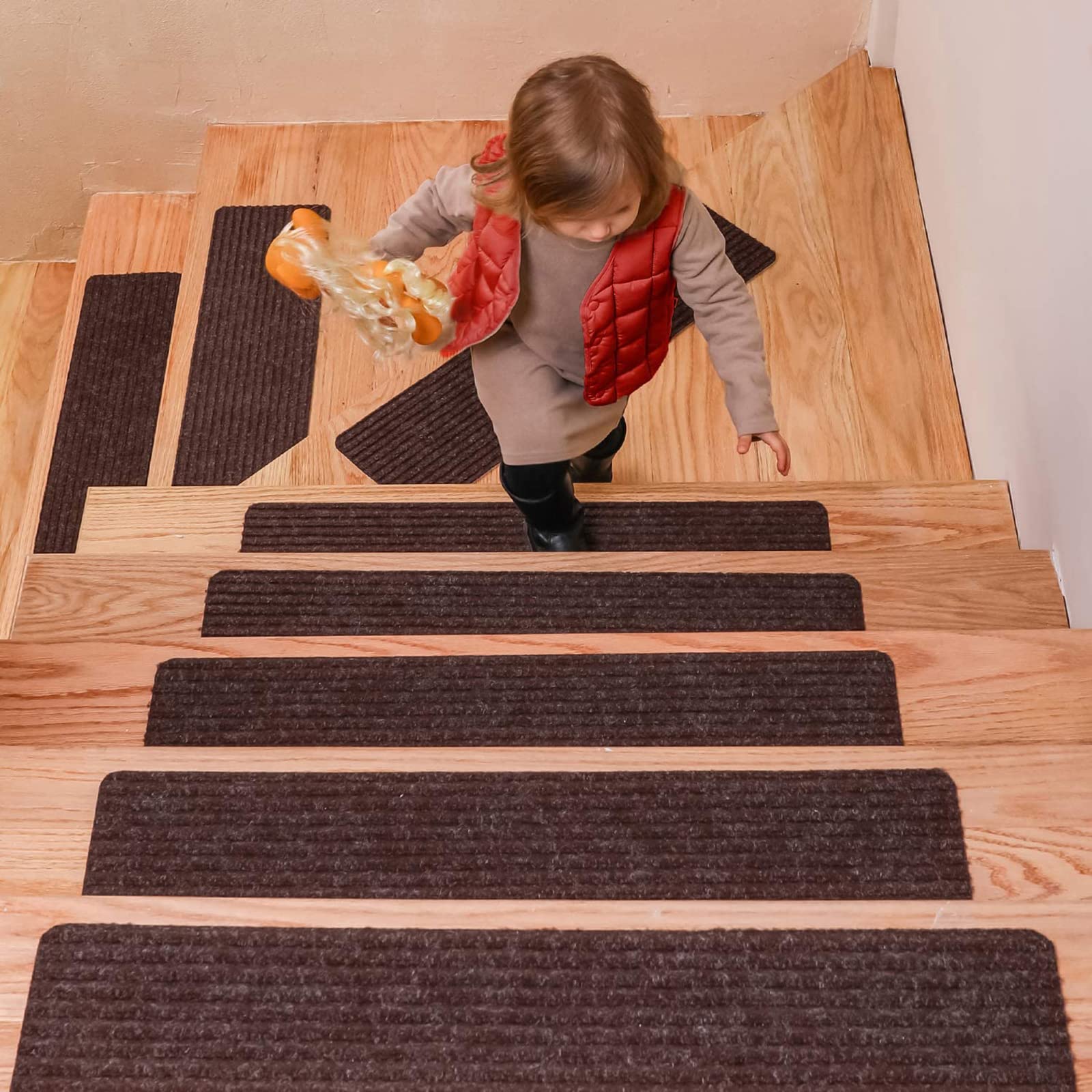 Evite resbalones con alfombras para escaleras de 15 piezas, almohadillas autoadhesivas de 8" x 30"