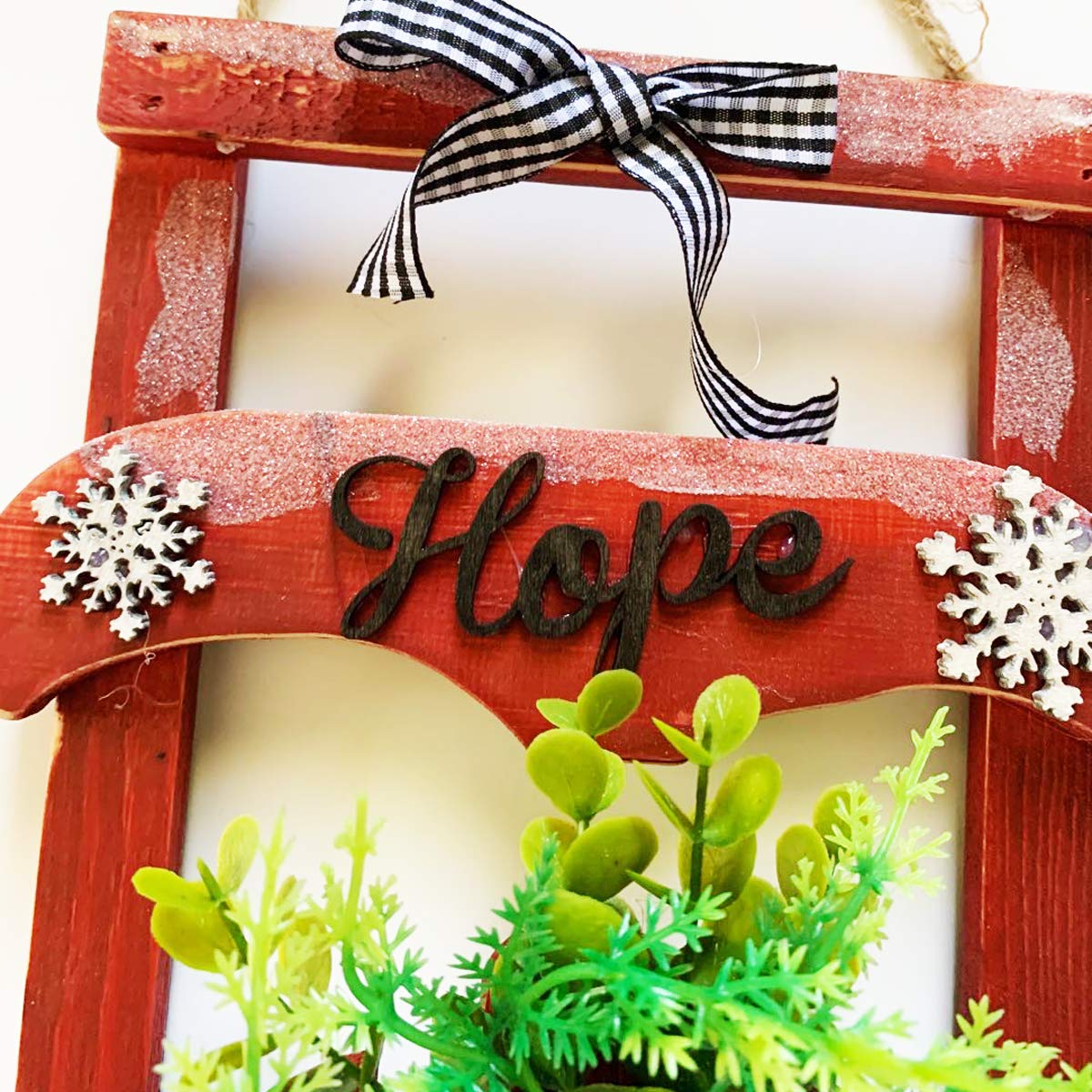 Rustikale Holzschlitten-Dekoration, altmodisch, dekorativer Schlitten zum Aufhängen mit Schriftzug "Hoffnung", Weihnachten, Schlitten für drinnen und draußen, Weihnachtsdekoration (16.5 H)