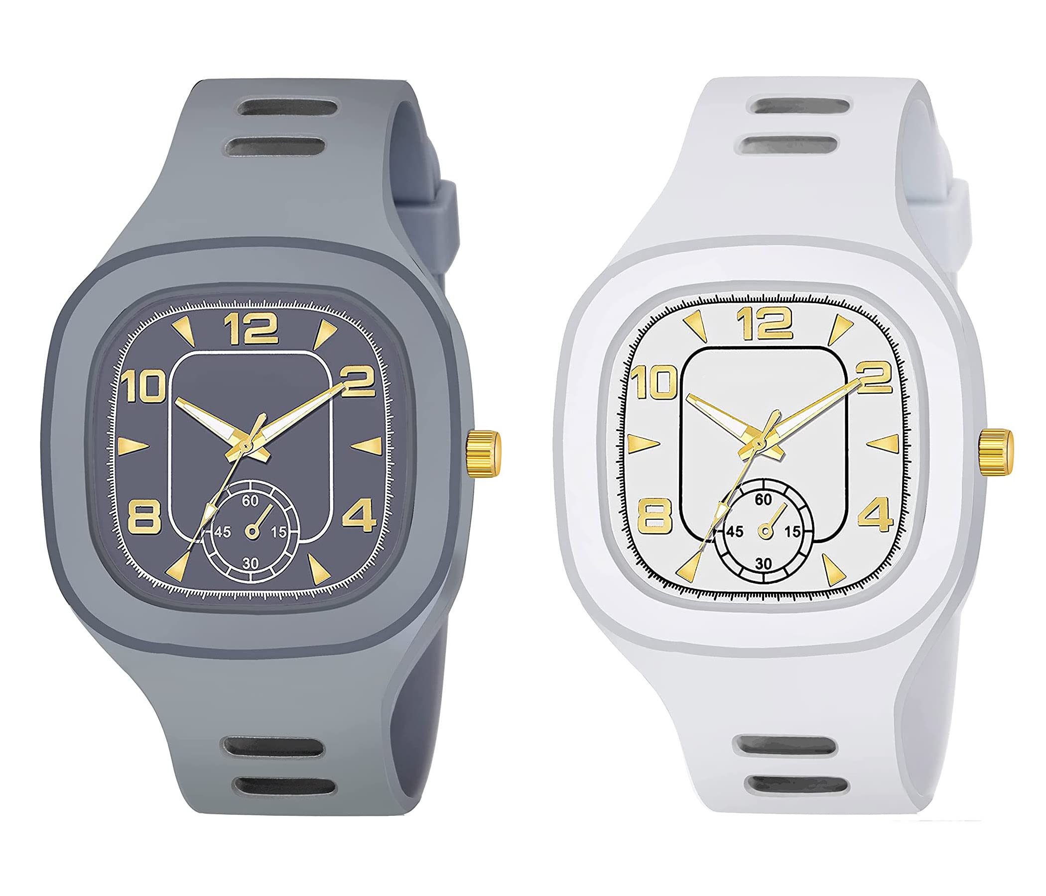 SWADESI STUFF Combo of Square Dial Grey and White Silicone Strap 6 Crono Stylish Designer Analog Watch - for Boys & Men (B0B51LJHFF) Amazon Price History, Amazon Price Tracker