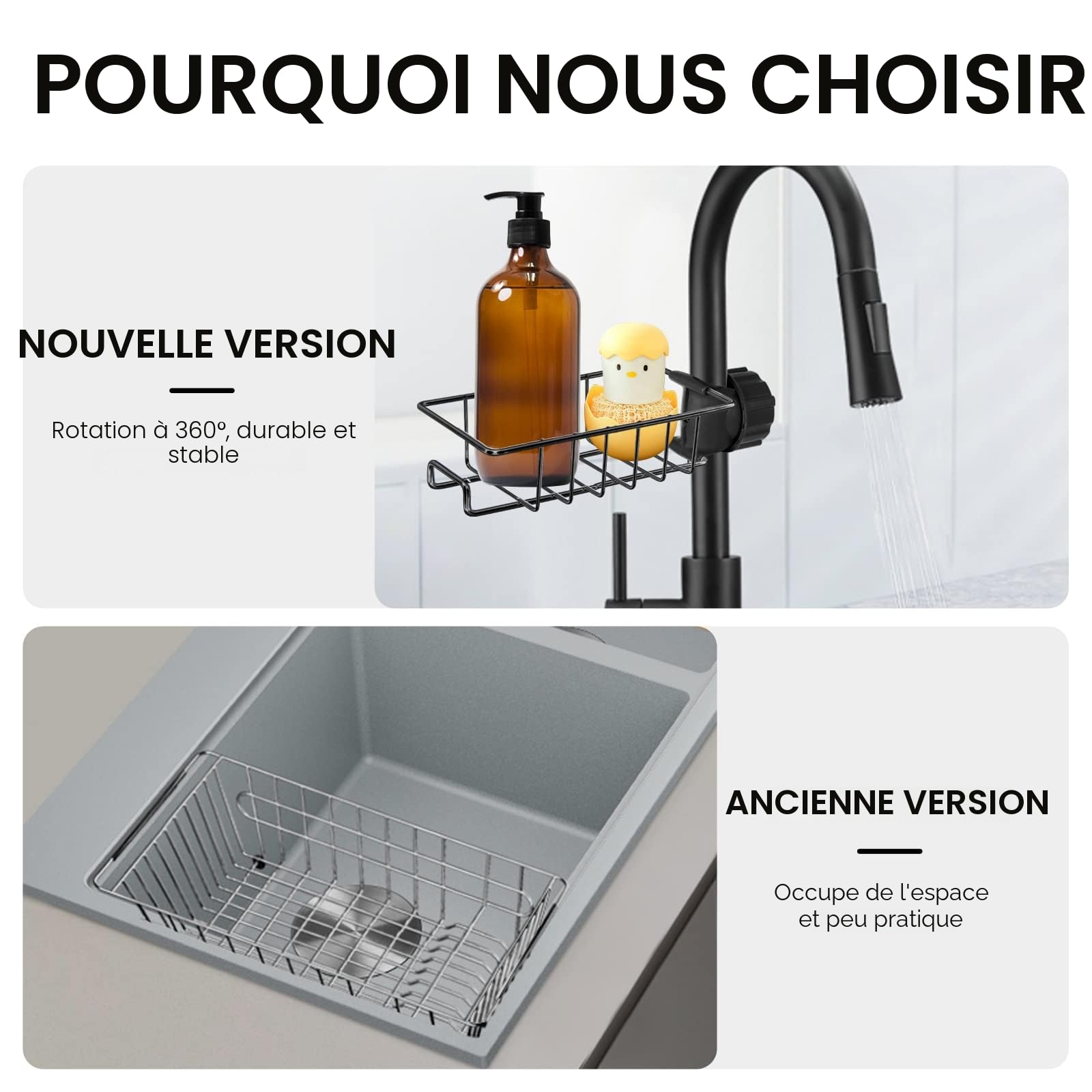 Set de 3 tablettes de Douche en Acier Inoxydable - Ne nécessite Aucun perçage - pour Barres de Douche de 18 à 27 mm - Noir
