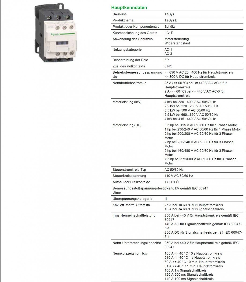 CONT 9A 1NA/1NC 110V 50/60HZ