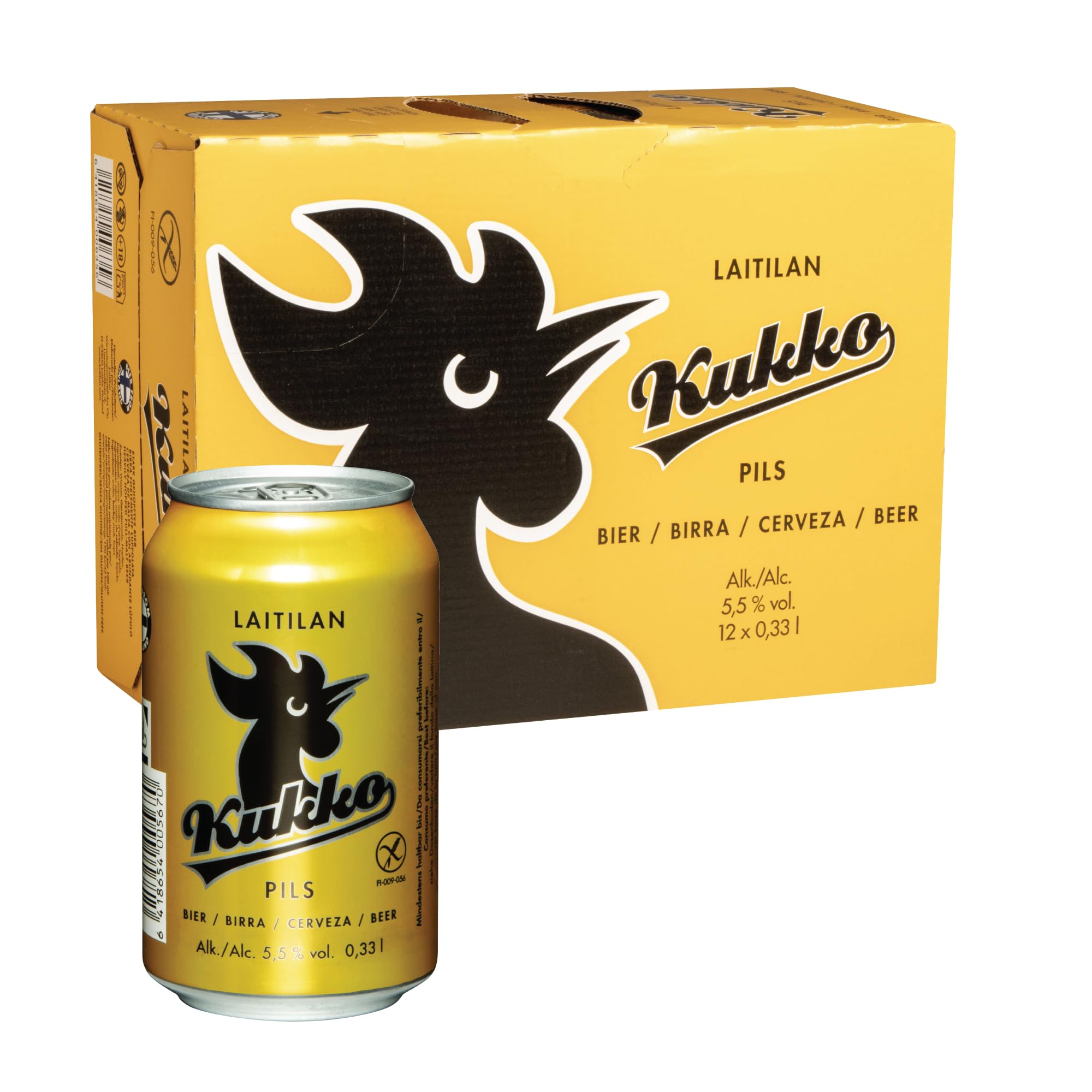 Kukko Glutenfreies Pils Bier – Premium finnisches Craft-Bier mit klassisch herbem Pilsner-Charakter und knackigem Geschmack für anspruchsvolle Genießer – 24 × 0,33 L Dosen – 6 € Dosenpfand