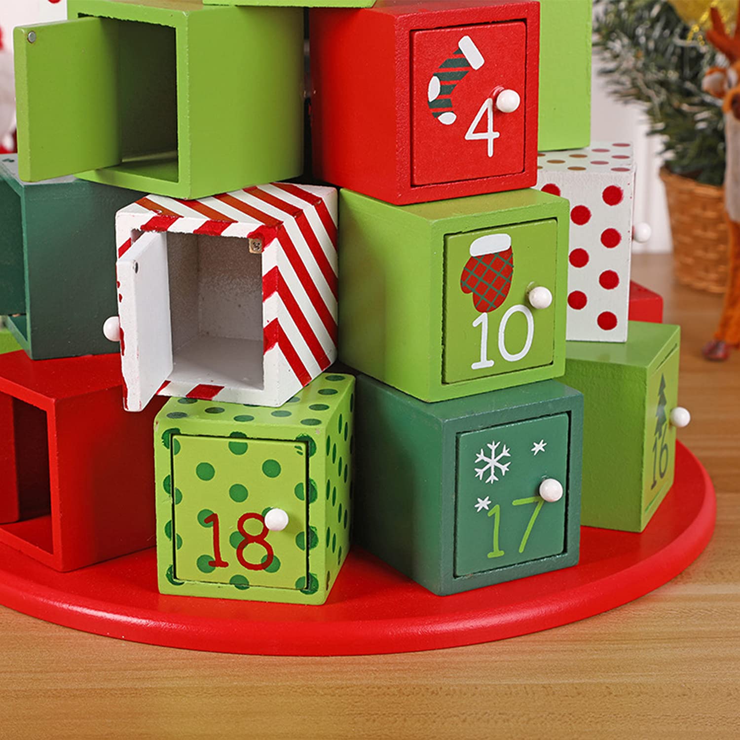 Weihnachten Adventskalender Holz Haus mit 24 Schubladen zum Befüllen Kleine Geschenke Urlaub Countdown bis Weihnachten Dekoration (Geschenk)
